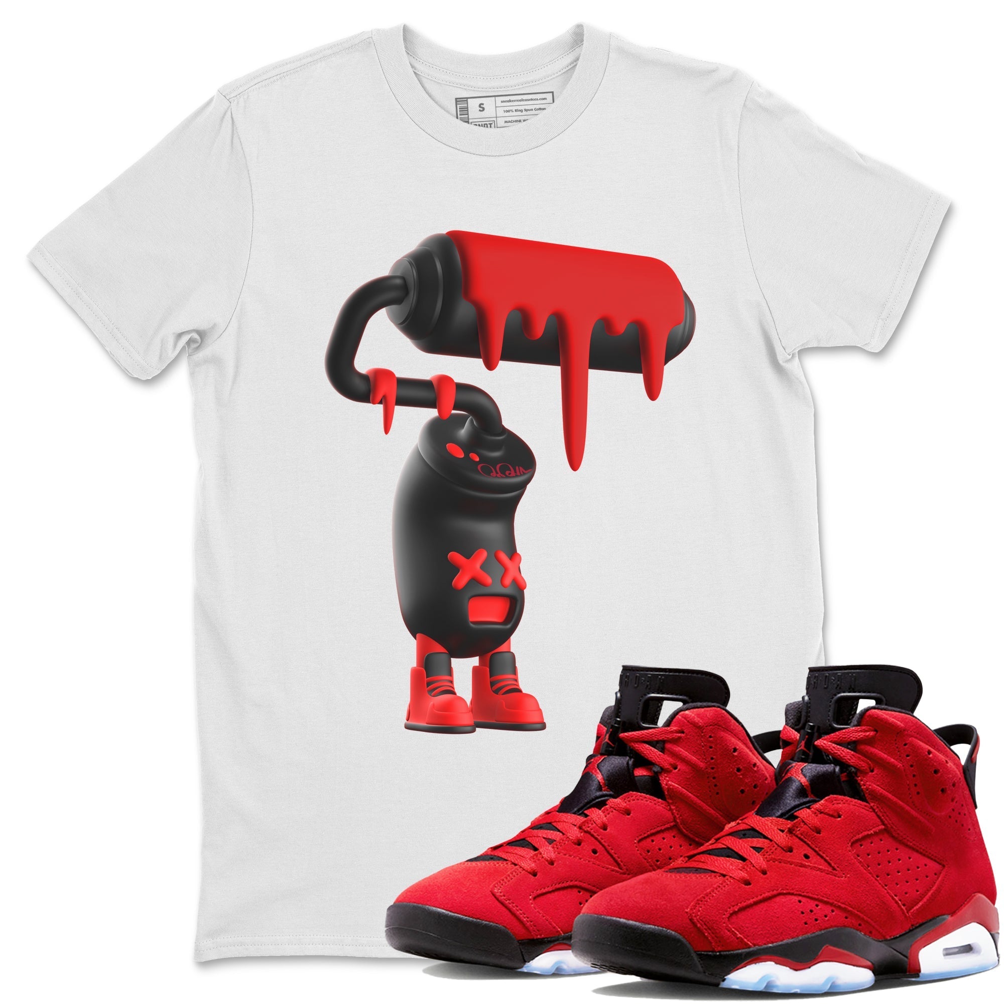 Air Jordan 6 Toro Bravo Sneaker Match Tees 3D Paint Roller Streetwear Sneaker Shirt 3D Graphic Design Shirts AJ6 Toro Bravo Sneaker Release Tees Unisex Shirts White 1
