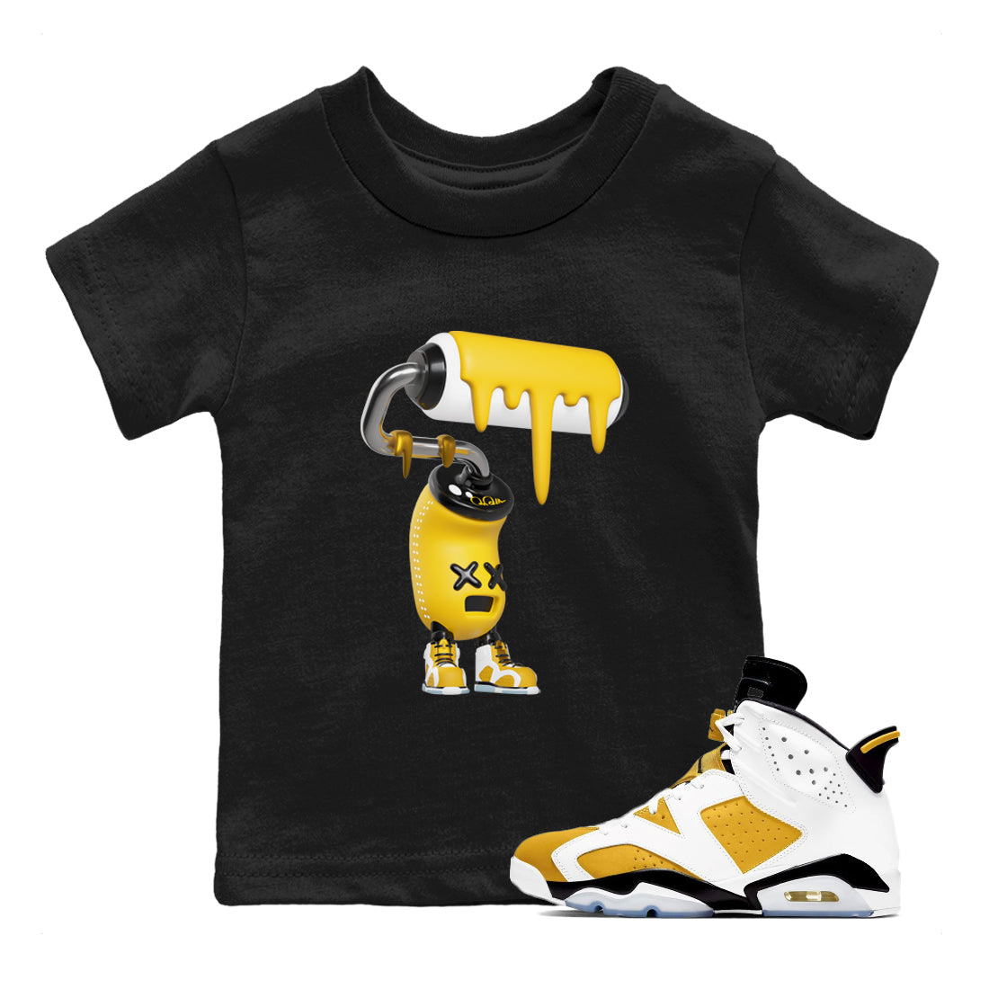 Air Jordan 6 Yellow Ochre shirt to match jordans 3D Paint Roller sneaker tees streetwear brand AJ6 Yellow Ochre Drip Gear Zone Brand Baby Toddler Black 1 T-Shirt