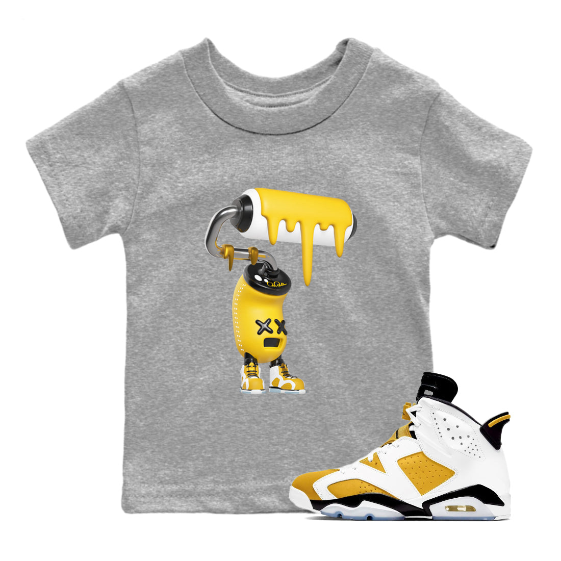 Air Jordan 6 Yellow Ochre shirt to match jordans 3D Paint Roller sneaker tees streetwear brand AJ6 Yellow Ochre Drip Gear Zone Brand Baby Toddler Heather Grey 1 T-Shirt