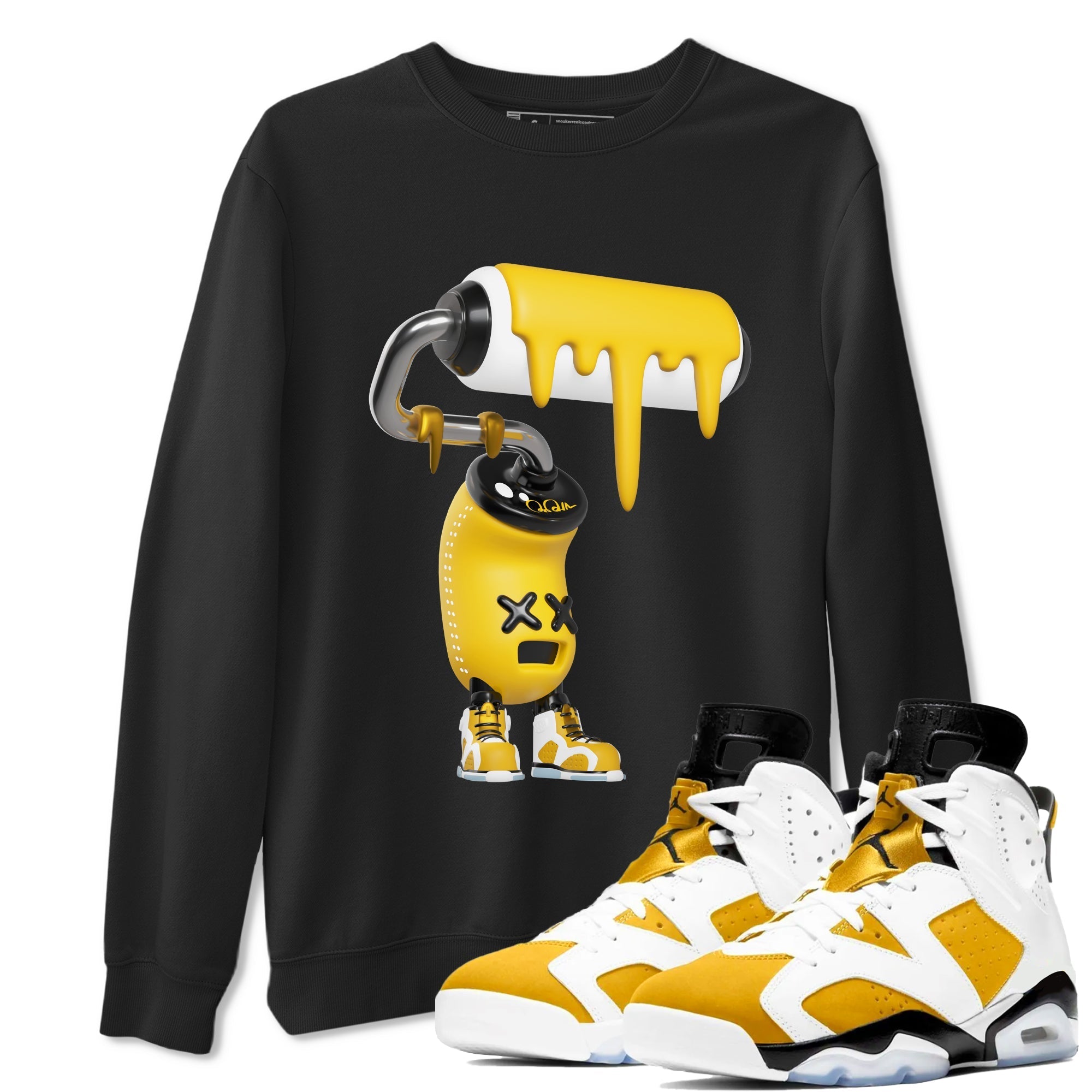 Air Jordan 6 Yellow Ochre shirt to match jordans 3D Paint Roller sneaker tees streetwear brand AJ6 Yellow Ochre Drip Gear Zone Brand Unisex Black 1 T-Shirt