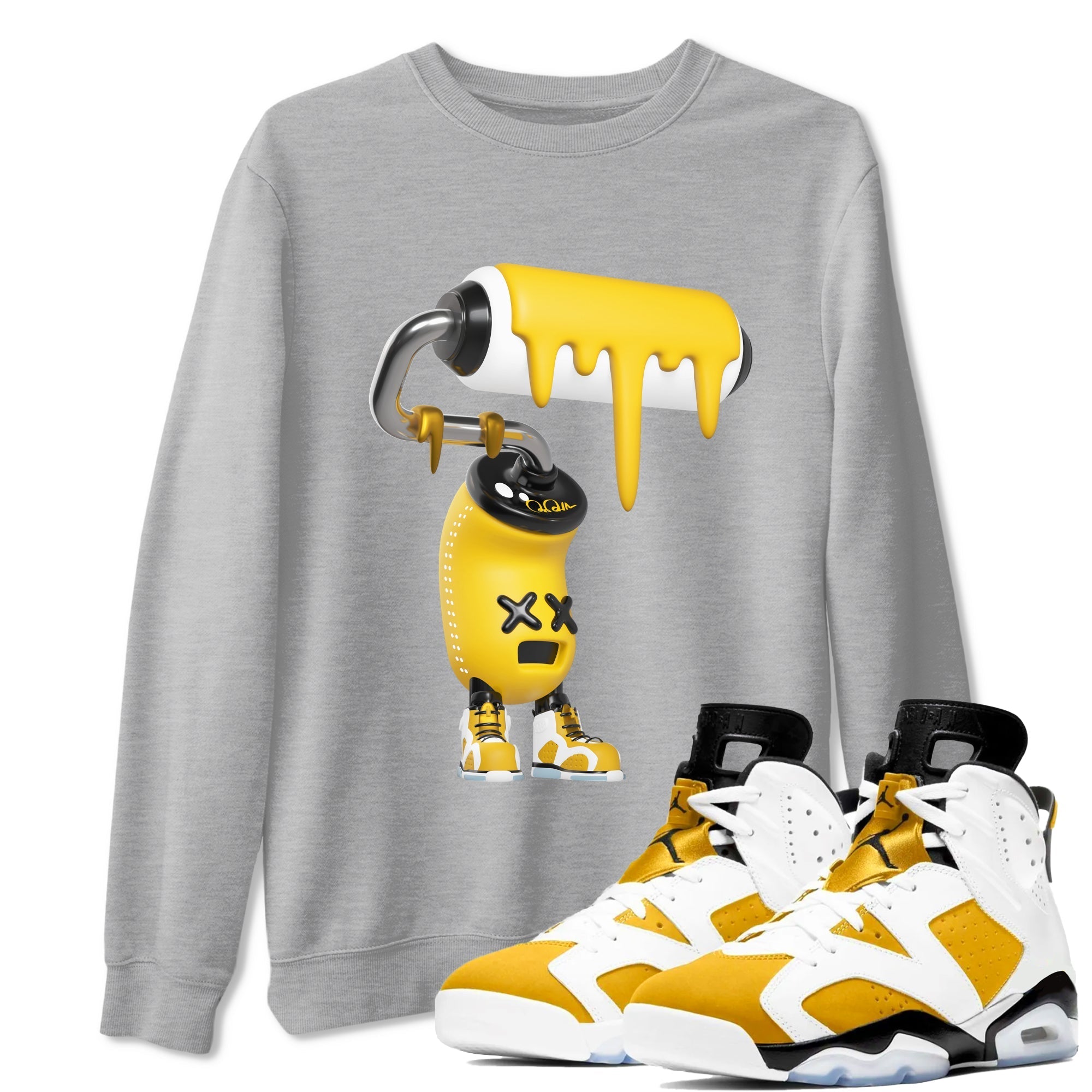 Air Jordan 6 Yellow Ochre shirt to match jordans 3D Paint Roller sneaker tees streetwear brand AJ6 Yellow Ochre Drip Gear Zone Brand Unisex Heather Grey 1 T-Shirt