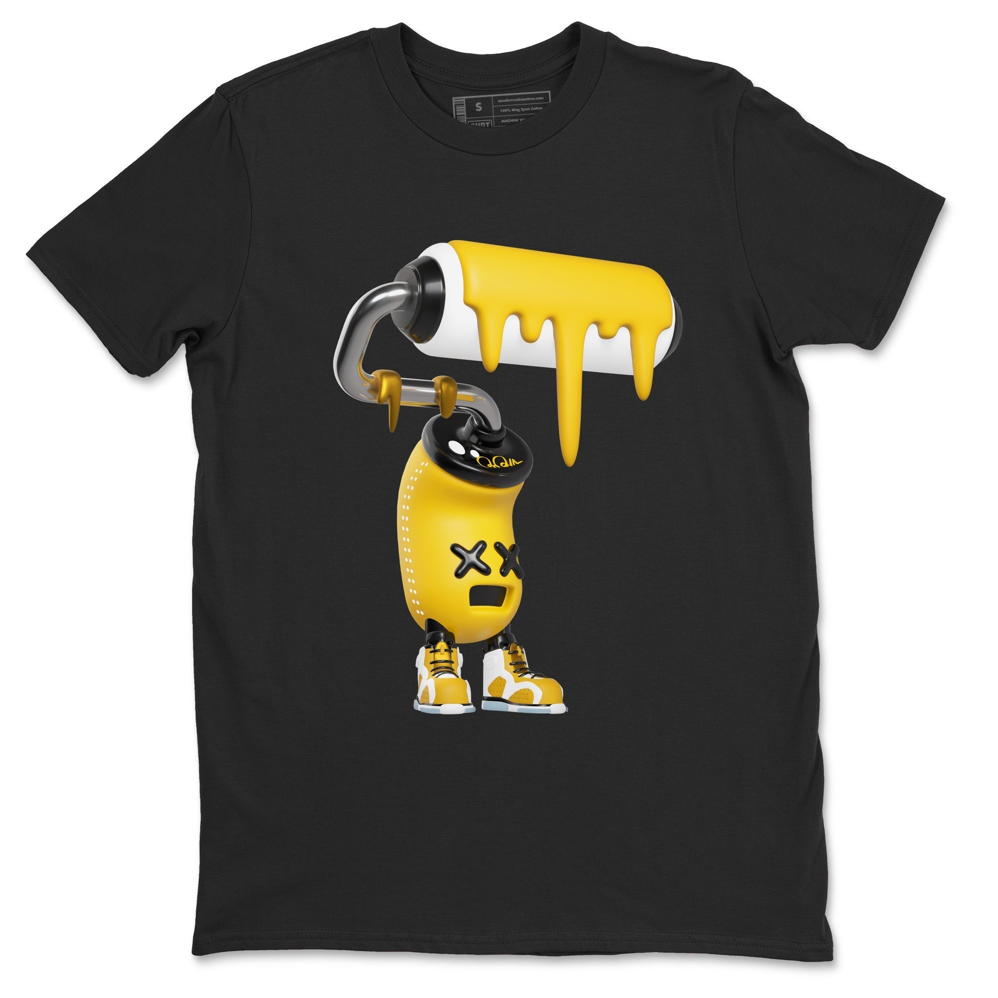 Air Jordan 6 Yellow Ochre shirt to match jordans 3D Paint Roller sneaker tees streetwear brand AJ6 Yellow Ochre Drip Gear Zone Brand Unisex Black 2 T-Shirt