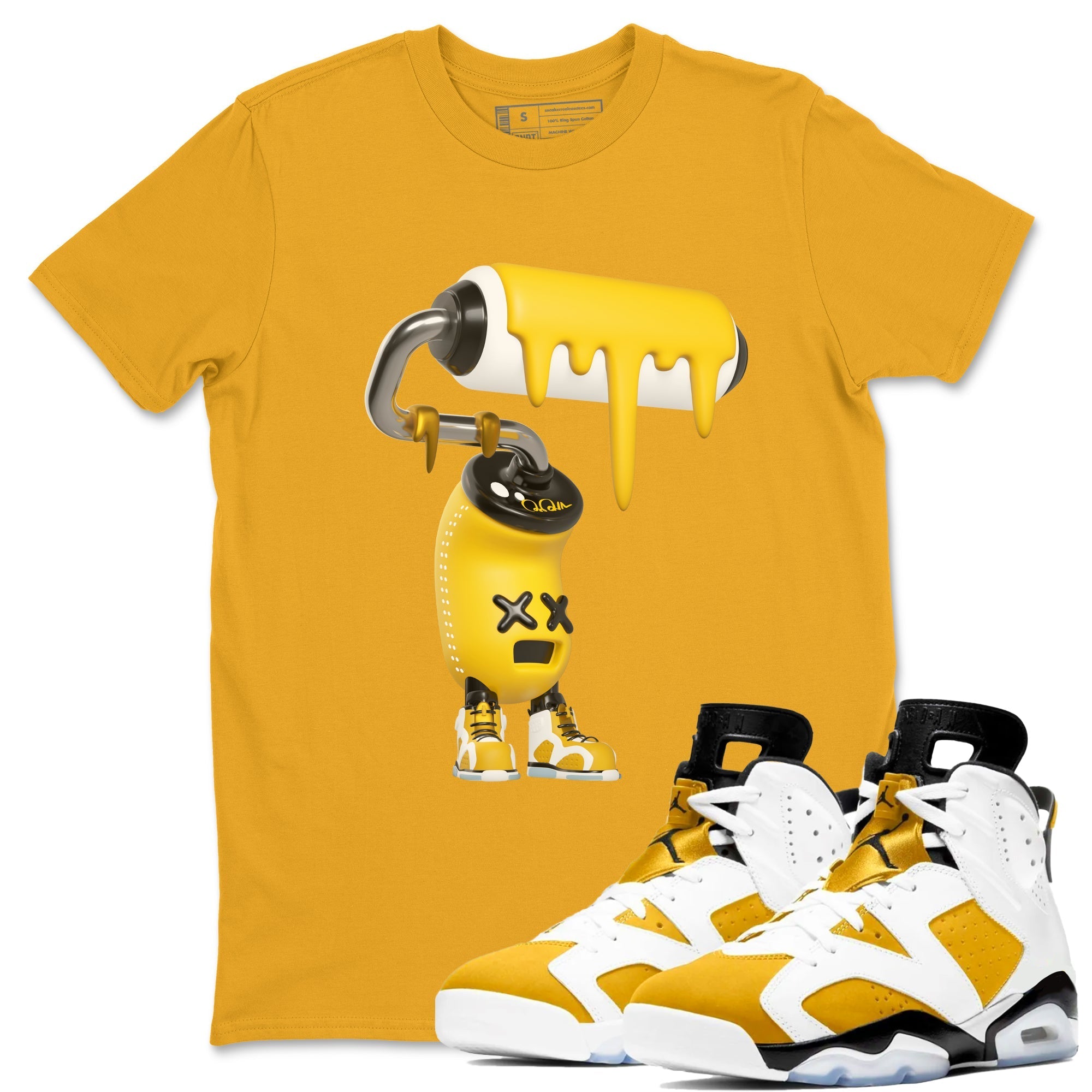 Air Jordan 6 Yellow Ochre shirt to match jordans 3D Paint Roller sneaker tees streetwear brand AJ6 Yellow Ochre Drip Gear Zone Brand Unisex Gold 1 T-Shirt