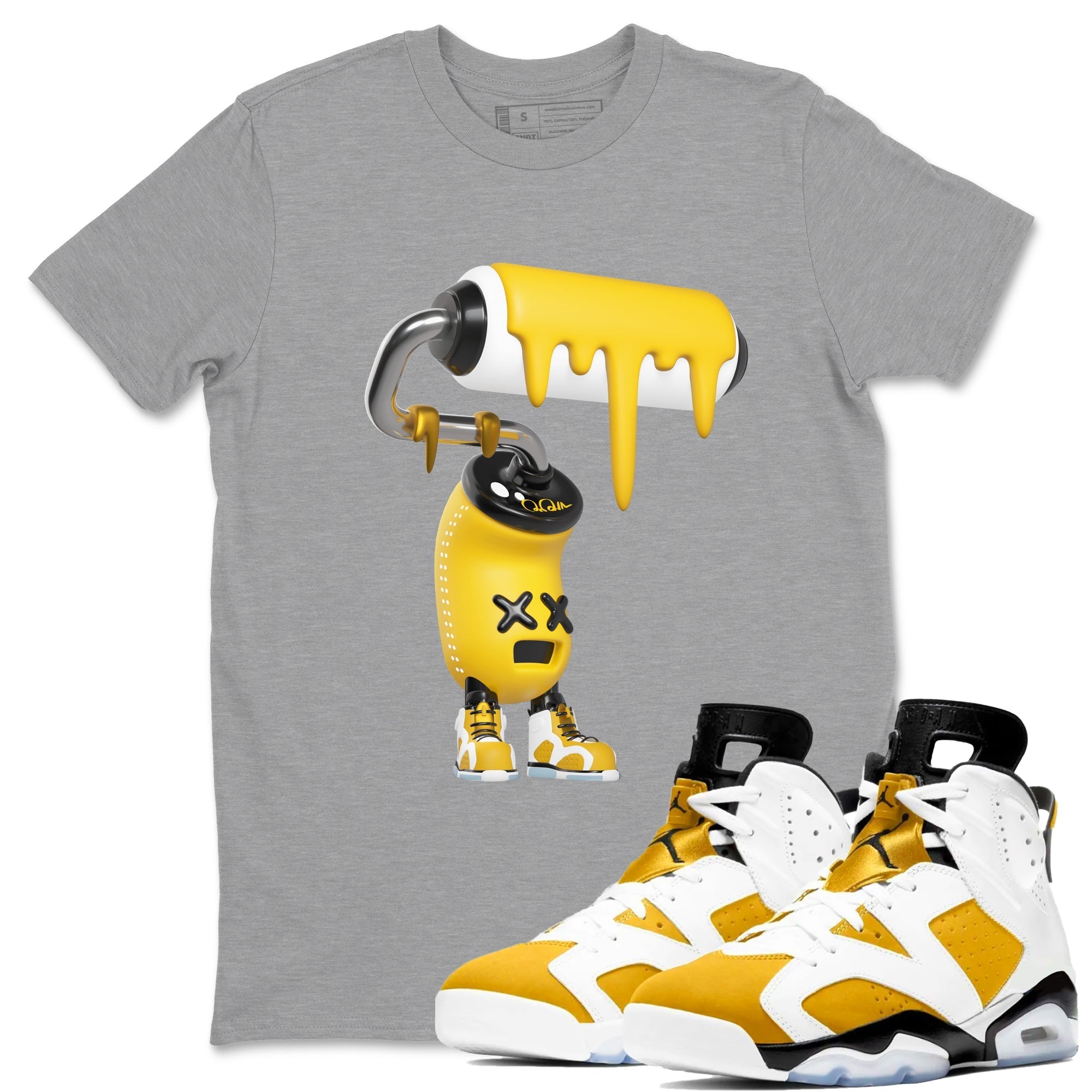 Air Jordan 6 Yellow Ochre shirt to match jordans 3D Paint Roller sneaker tees streetwear brand AJ6 Yellow Ochre Drip Gear Zone Brand Unisex Heather Grey 1 T-Shirt