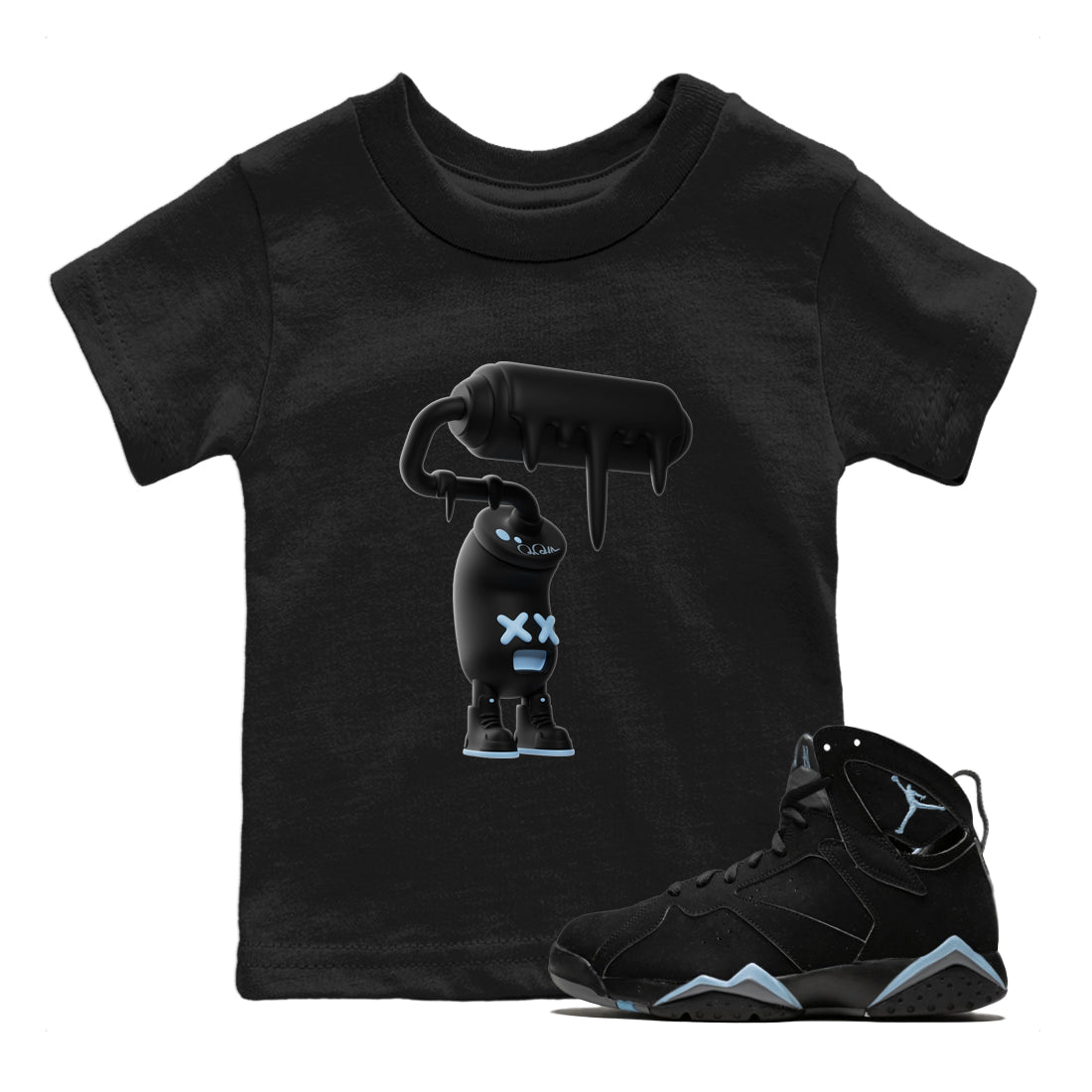 Air Jordan 7 Chambray Sneaker Match Tees 3D Paint Roller Streetwear Sneaker Shirt AJ7 Chambray Sneaker Release Tees Kids Shirts Black 1