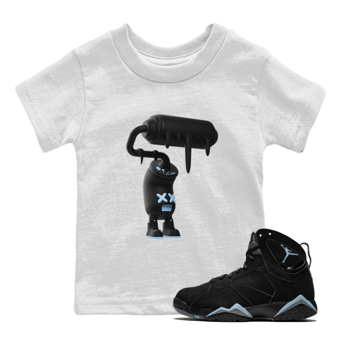 Air Jordan 7 Chambray Sneaker Match Tees 3D Paint Roller Streetwear Sneaker Shirt AJ7 Chambray Sneaker Release Tees Kids Shirts White 1