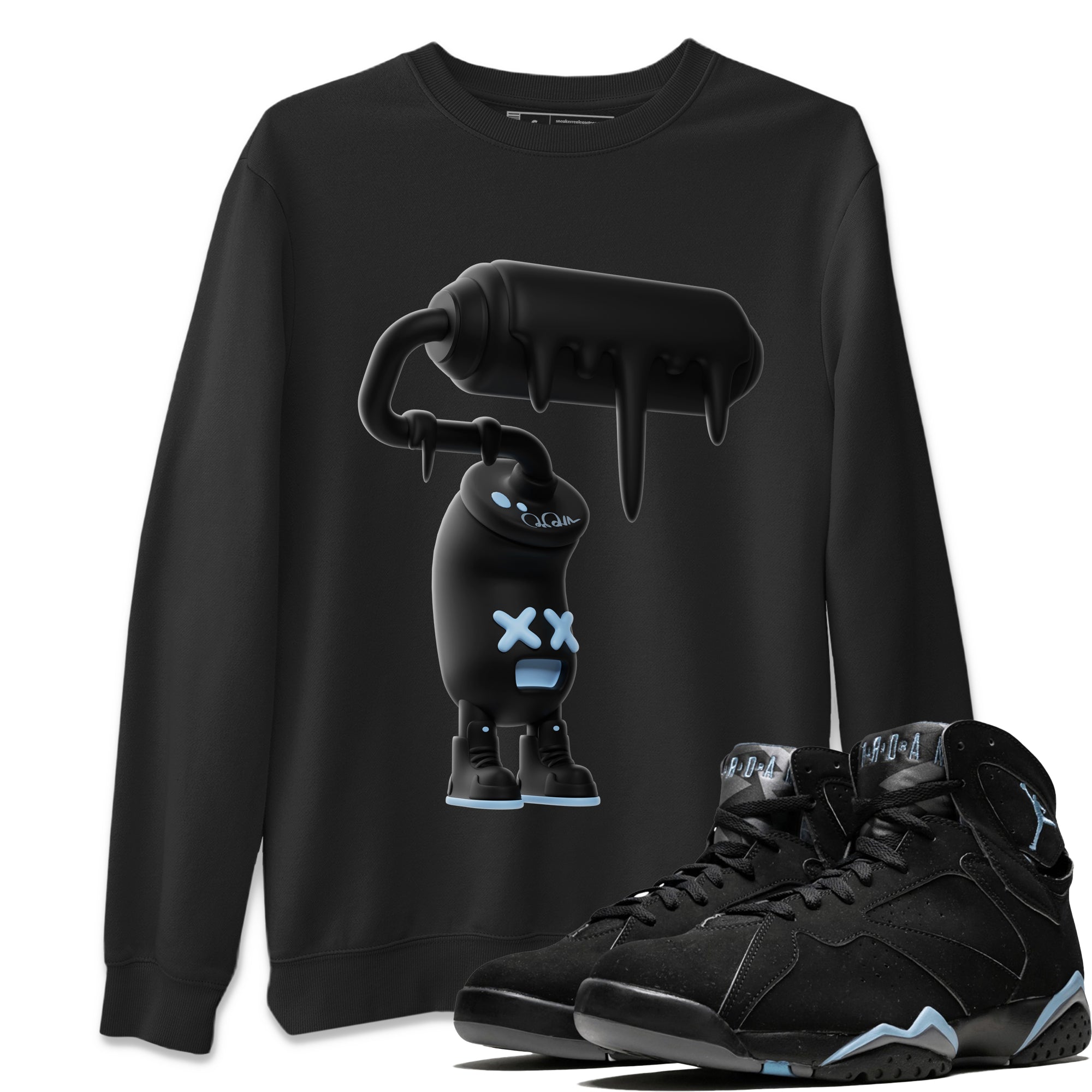 Air Jordan 7 Chambray Sneaker Match Tees 3D Paint Roller Streetwear Sneaker Shirt AJ7 Chambray Sneaker Release Tees Unisex Shirts Black 1