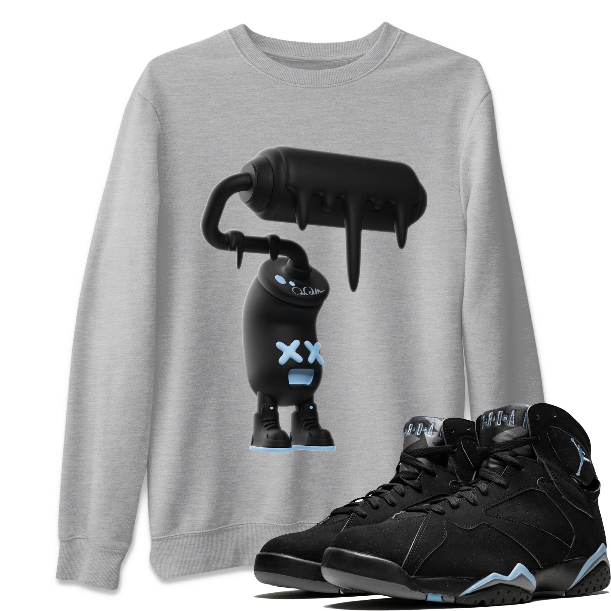 Air Jordan 7 Chambray Sneaker Match Tees 3D Paint Roller Streetwear Sneaker Shirt AJ7 Chambray Sneaker Release Tees Unisex Shirts Heather Grey 1