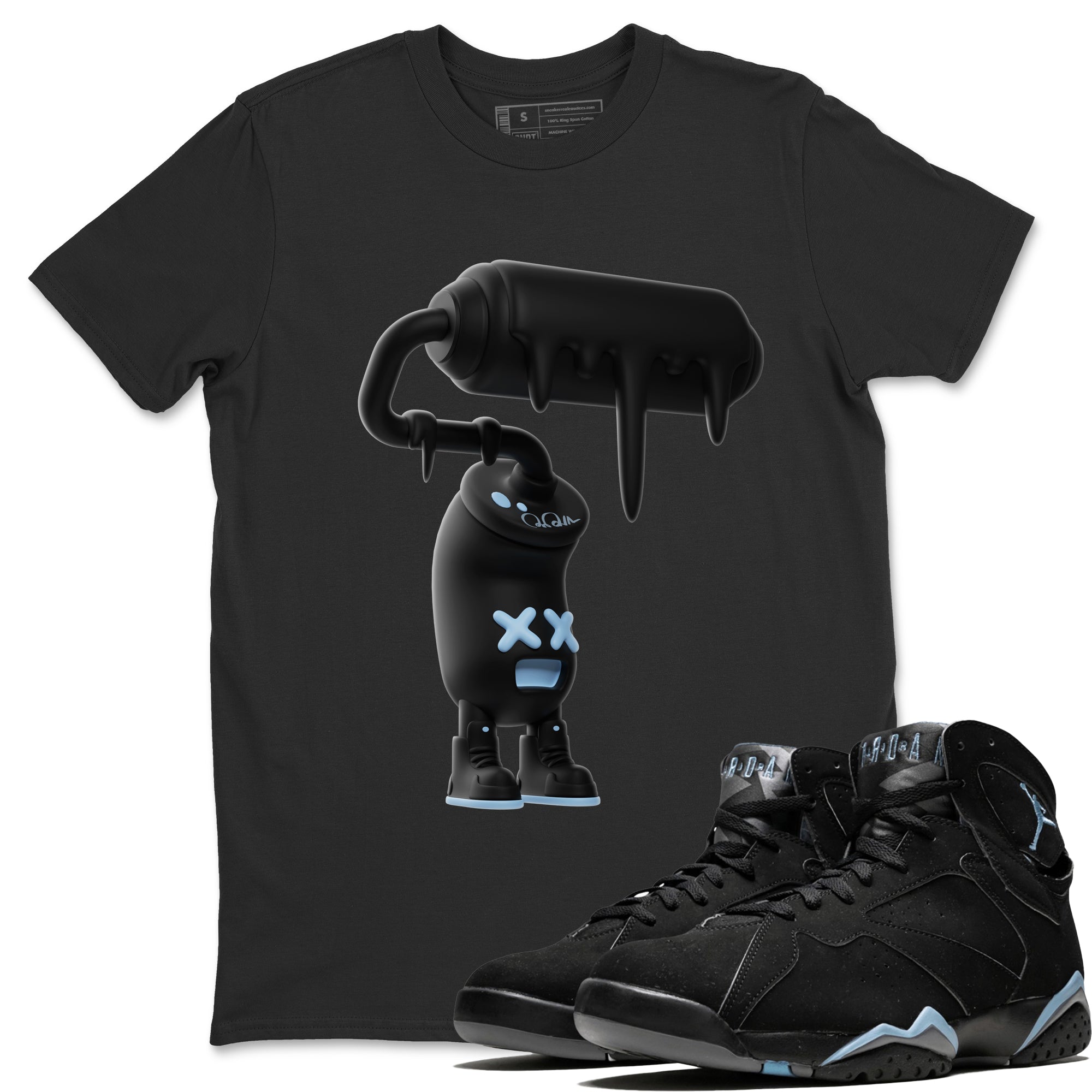 Air Jordan 7 Chambray Sneaker Match Tees 3D Paint Roller Streetwear Sneaker Shirt AJ7 Chambray Sneaker Release Tees Unisex Shirts Black 1