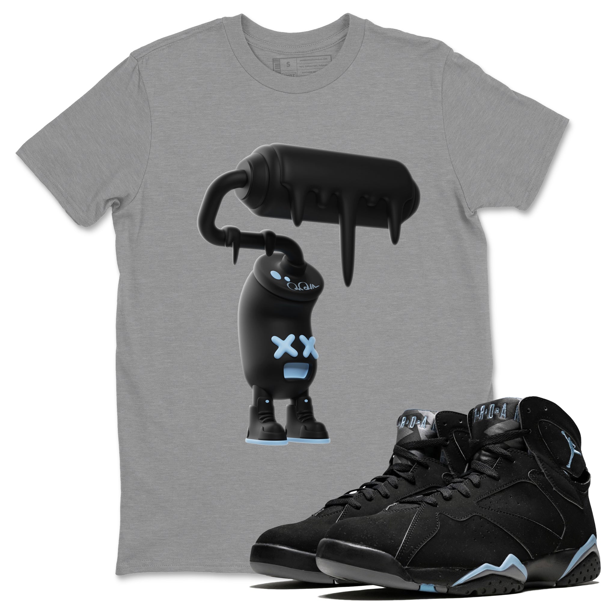 Air Jordan 7 Chambray Sneaker Match Tees 3D Paint Roller Streetwear Sneaker Shirt AJ7 Chambray Sneaker Release Tees Unisex Shirts Heather Grey 1