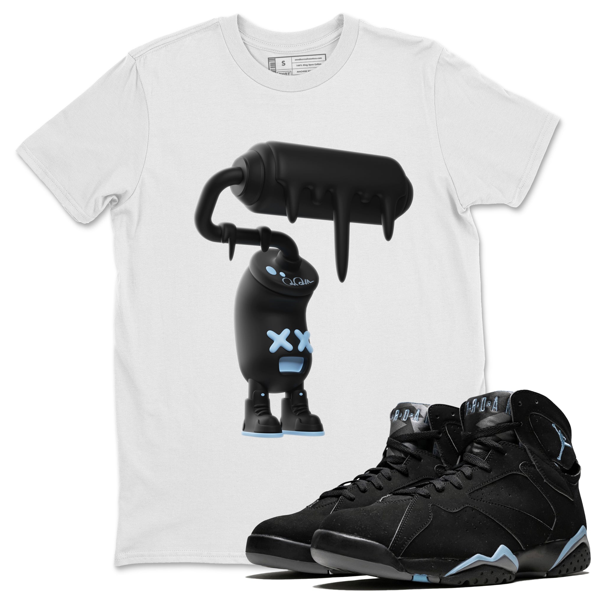 Air Jordan 7 Chambray Sneaker Match Tees 3D Paint Roller Streetwear Sneaker Shirt AJ7 Chambray Sneaker Release Tees Unisex Shirts White 1