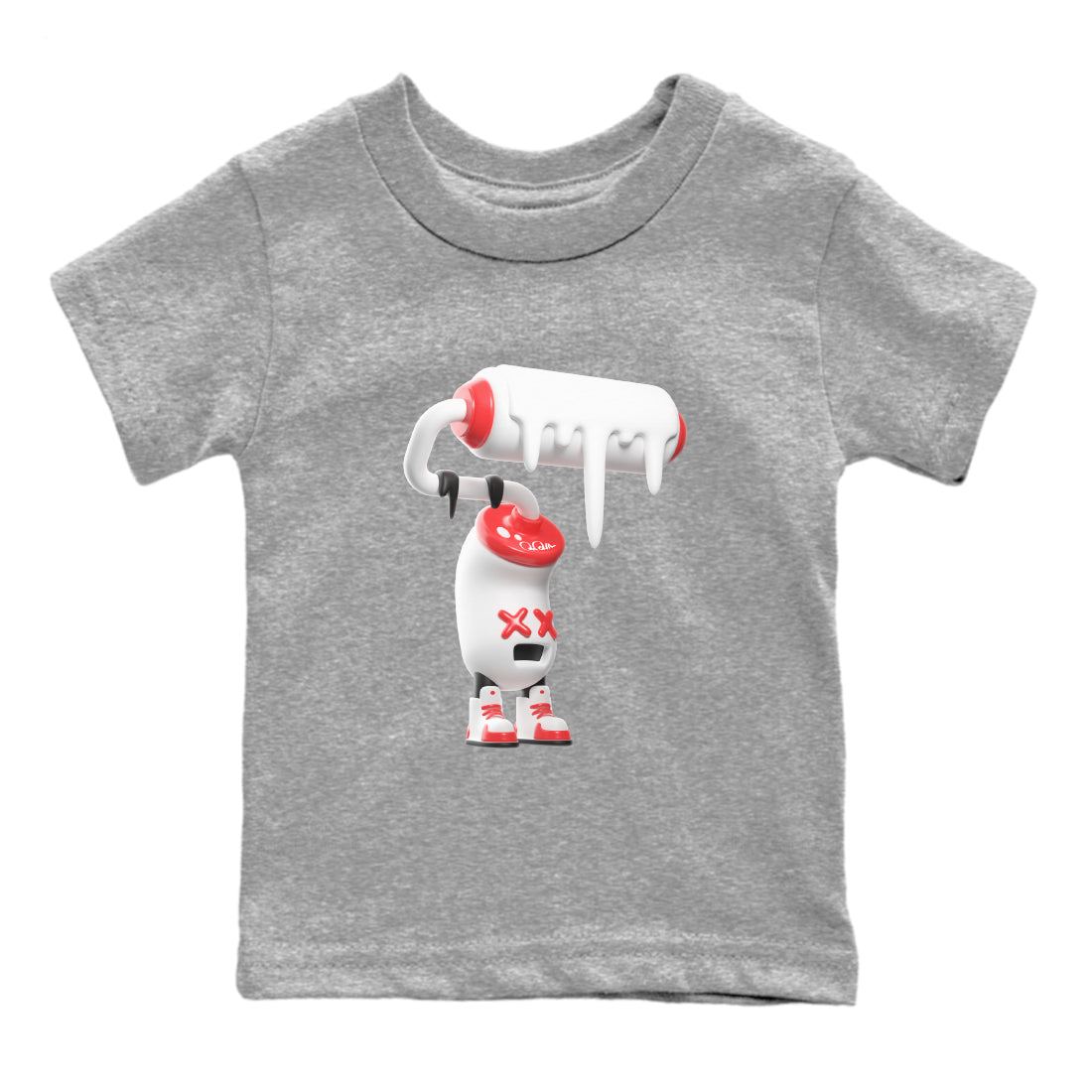 Air Jordan 7 Infrared Sneaker Match Tees 3D Paint Roller Streetwear Sneaker Shirt AJ7 Infrared Sneaker Release Tees Kids Shirts Heather Grey 2