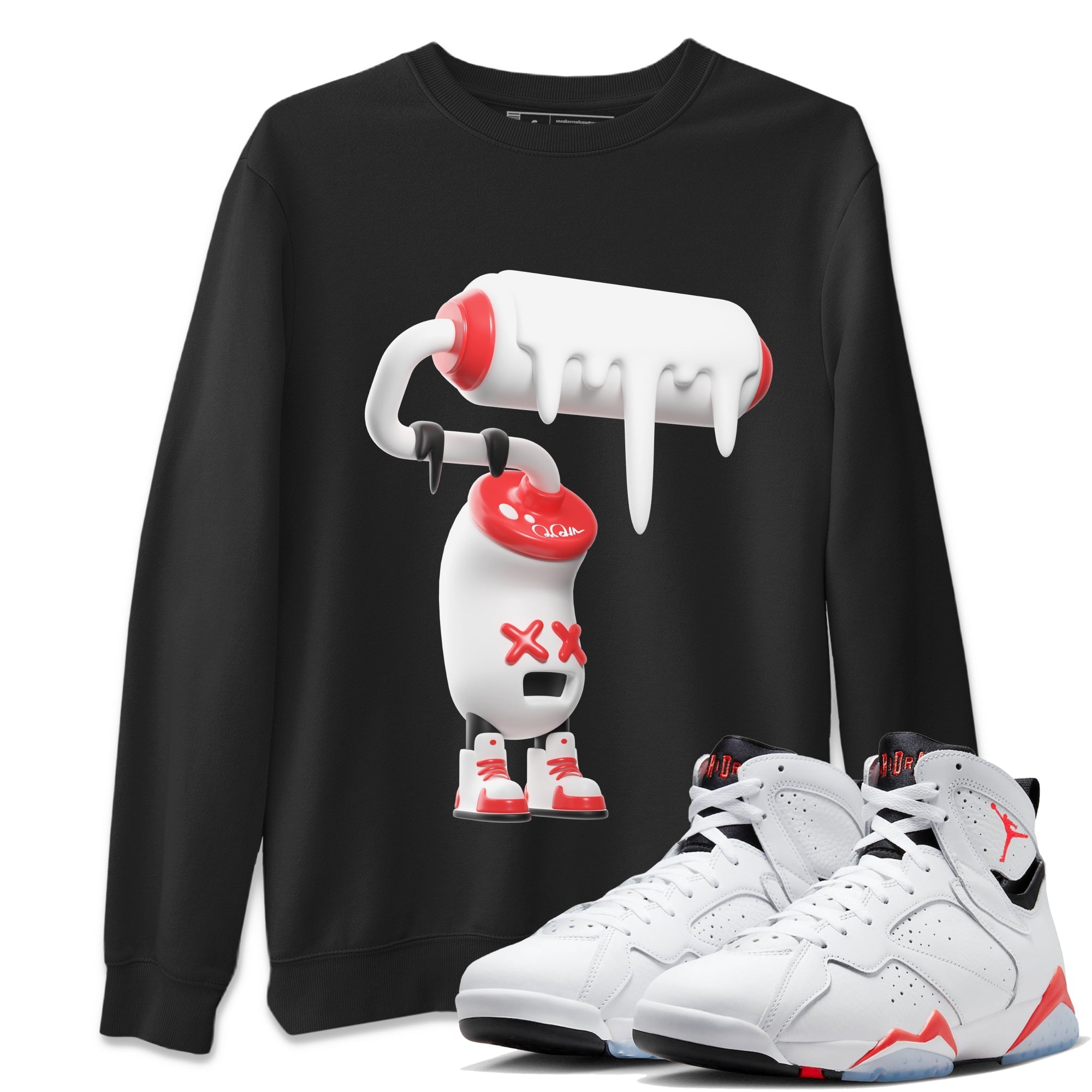 Air Jordan 7 Infrared Sneaker Match Tees 3D Paint Roller Streetwear Sneaker Shirt AJ7 Infrared Sneaker Release Tees Unisex Shirts Black 1