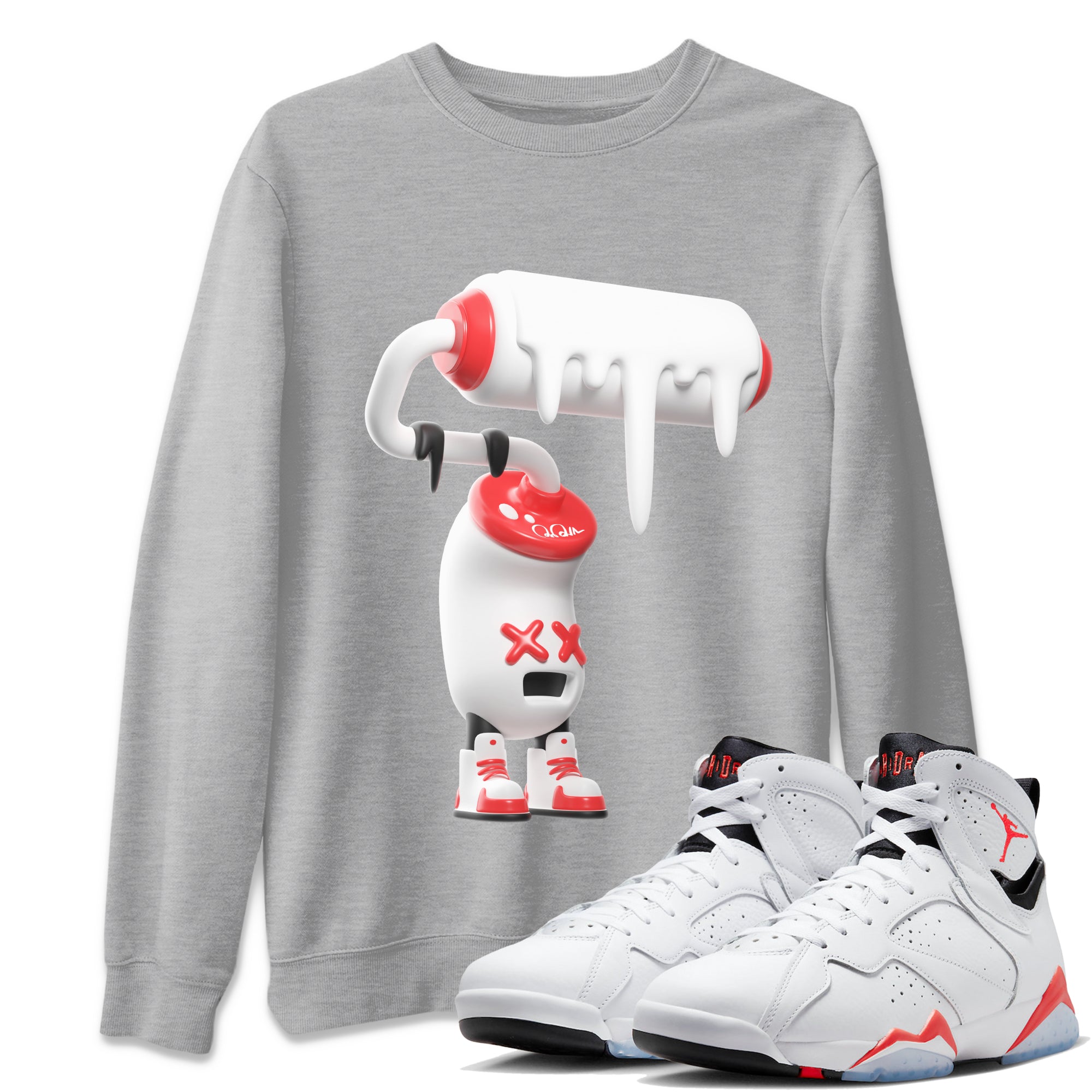 Air Jordan 7 Infrared Sneaker Match Tees 3D Paint Roller Streetwear Sneaker Shirt AJ7 Infrared Sneaker Release Tees Unisex Shirts Heather Grey 1