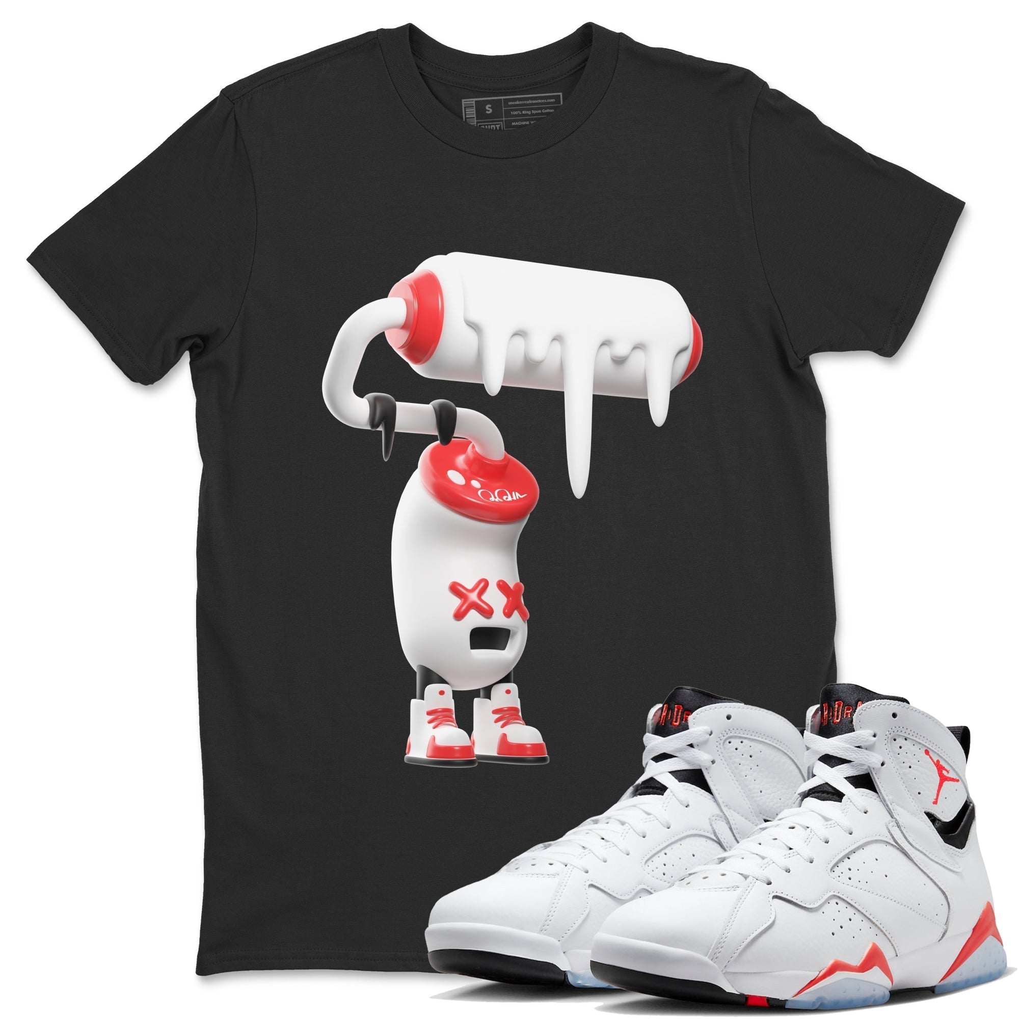 Air Jordan 7 Infrared Sneaker Match Tees 3D Paint Roller Streetwear Sneaker Shirt AJ7 Infrared Sneaker Release Tees Unisex Shirts Black 1