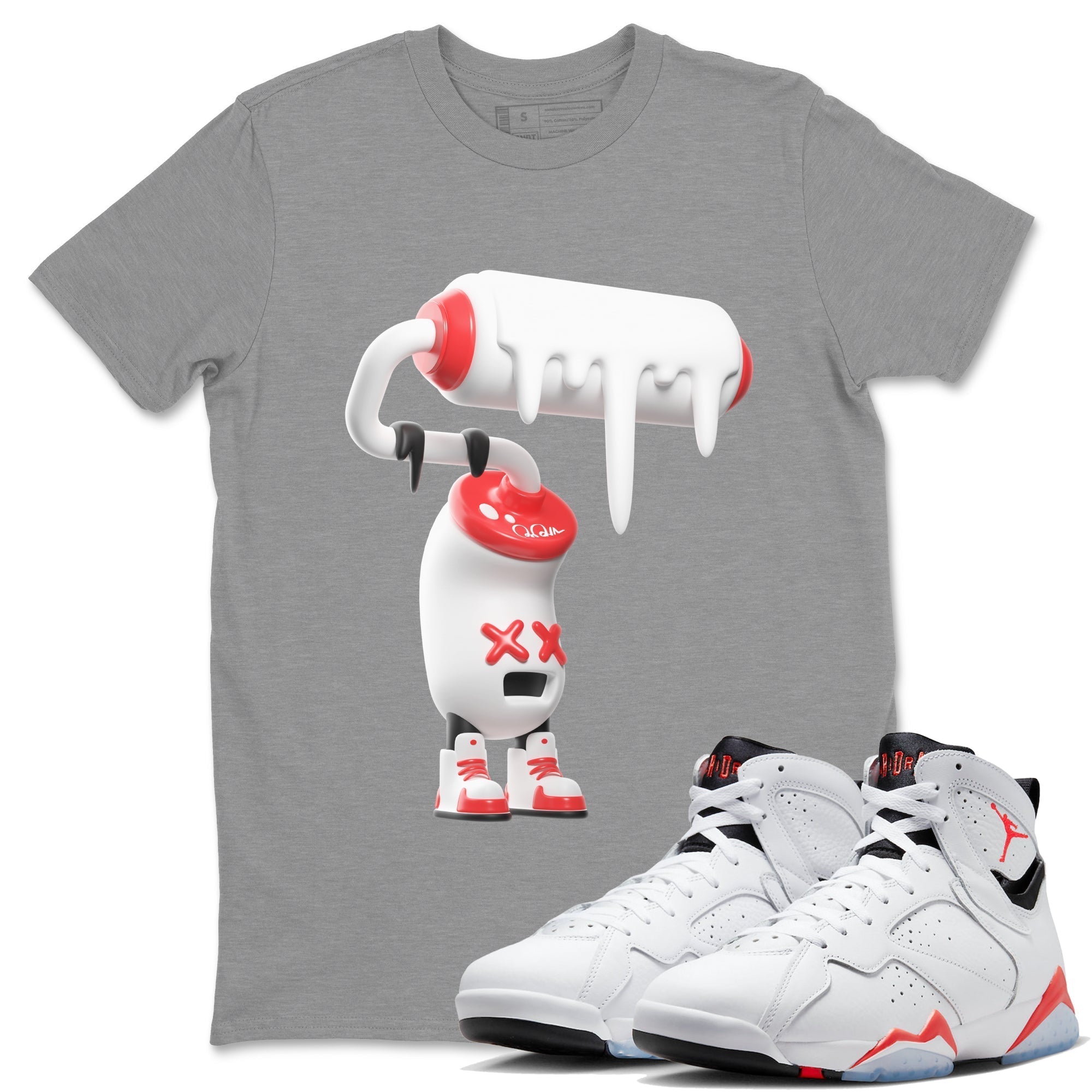 Air Jordan 7 Infrared Sneaker Match Tees 3D Paint Roller Streetwear Sneaker Shirt AJ7 Infrared Sneaker Release Tees Unisex Shirts Heather Grey 1