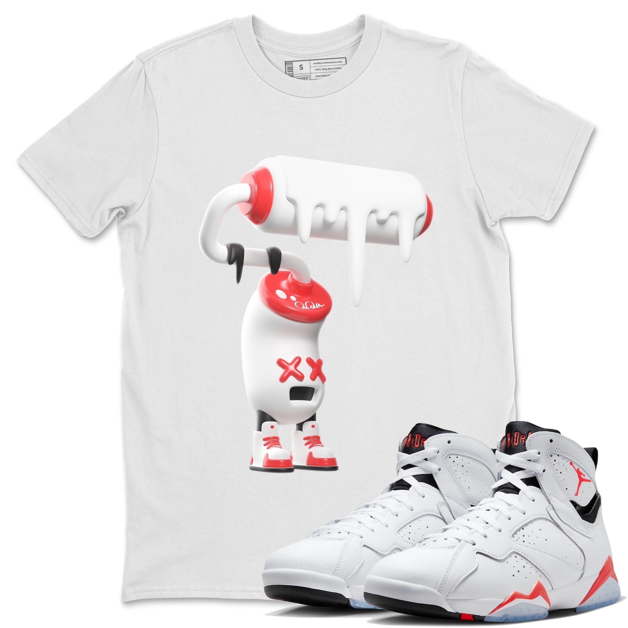Air Jordan 7 Infrared Sneaker Match Tees 3D Paint Roller Streetwear Sneaker Shirt AJ7 Infrared Sneaker Release Tees Unisex Shirts White 1