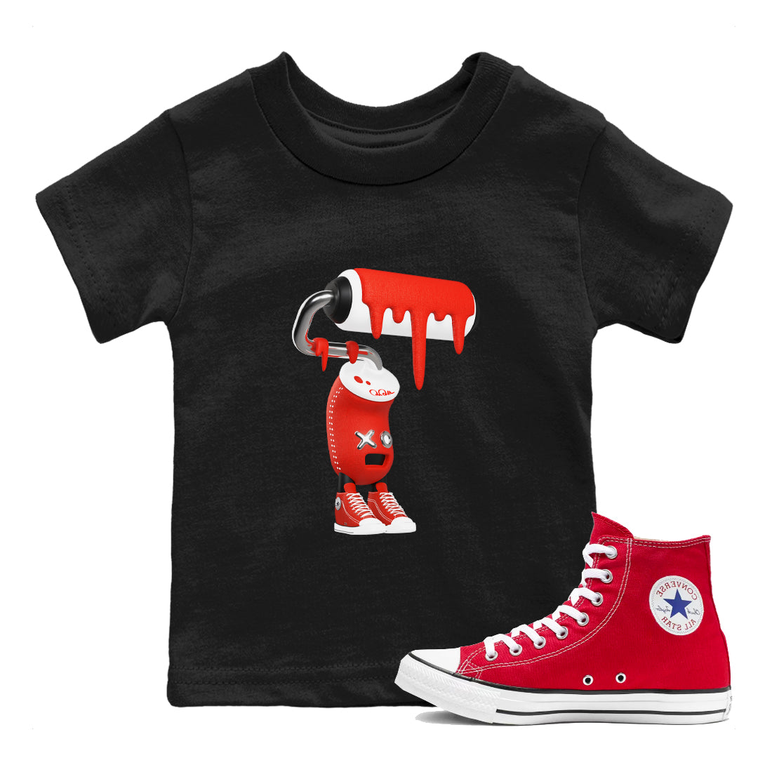Converse High Top Red shirt to match sneakers 3D Paint Roller sneaker tees Shoes Match Converse High Top Red Drip Gear Zone Sneaker Tee Baby Toddler Black 1 T-Shirt