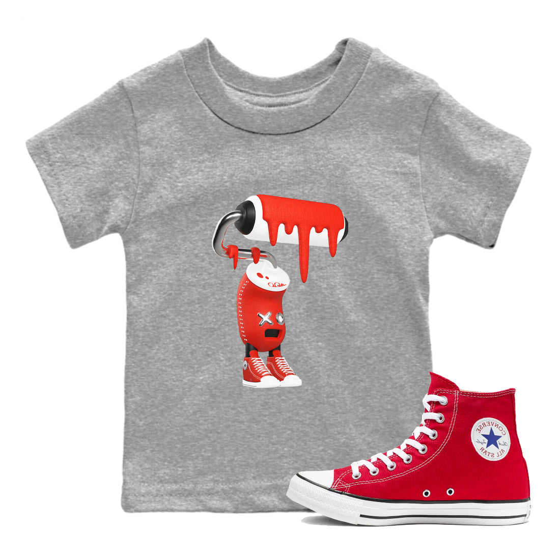 Converse High Top Red shirt to match sneakers 3D Paint Roller sneaker tees Shoes Match Converse High Top Red Drip Gear Zone Sneaker Tee Baby Toddler Heather Grey 1 T-Shirt