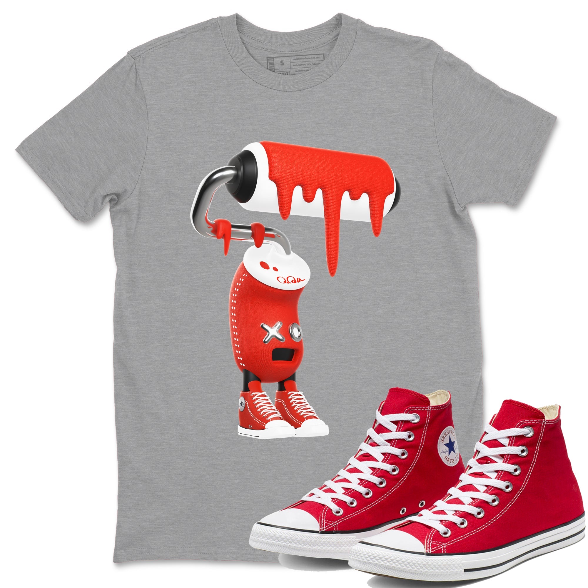 Converse High Top Red shirt to match sneakers 3D Paint Roller sneaker tees Shoes Match Converse High Top Red Drip Gear Zone Sneaker Tee Unisex Heather Grey 1 T-Shirt
