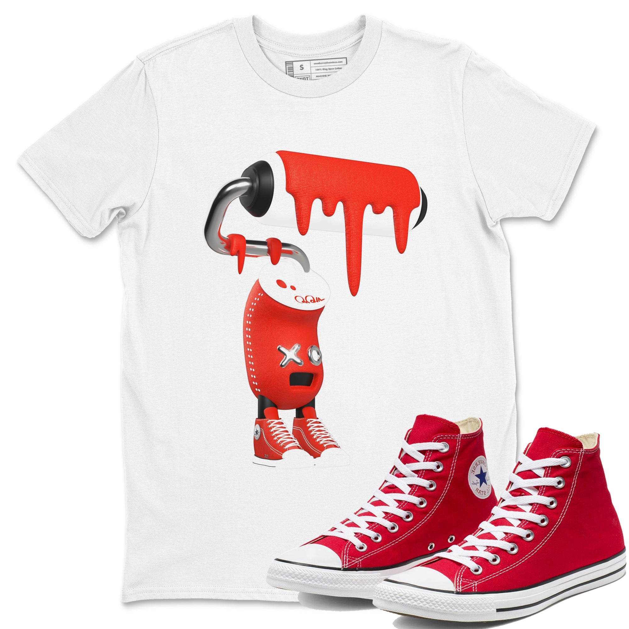Converse High Top Red shirt to match sneakers 3D Paint Roller sneaker tees Shoes Match Converse High Top Red Drip Gear Zone Sneaker Tee Unisex White 1 T-Shirt
