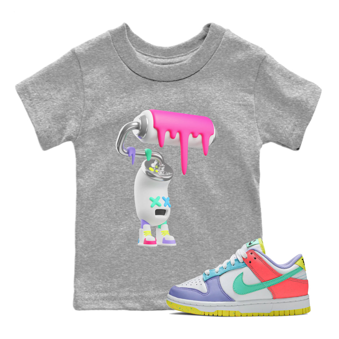 Dunk Easter Candy Sneaker Match Tees 3D Paint Roller Streetwear Sneaker Shirt Nike Easter Sneaker Release Tees Kids Shirts Heather Grey 1