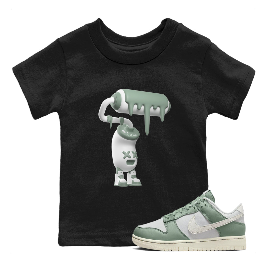 Dunk Mica Green Sneaker Match Tees 3D Paint Roller Streetwear Sneaker Shirt Dunk Low Mica Green Sneaker Release Tees Kids Shirts Black 1