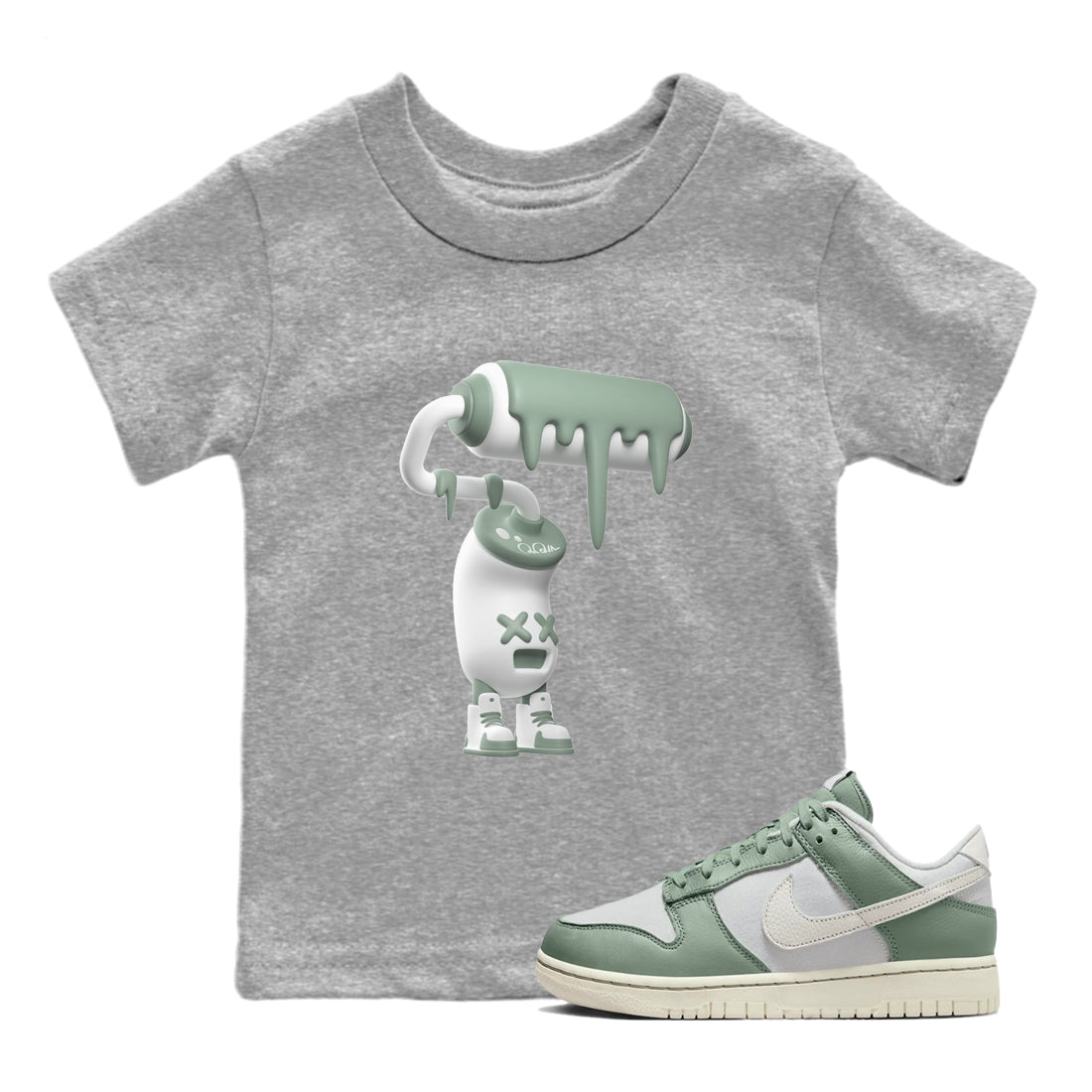 Dunk Mica Green Sneaker Match Tees 3D Paint Roller Streetwear Sneaker Shirt Dunk Low Mica Green Sneaker Release Tees Kids Shirts Heather Grey 1