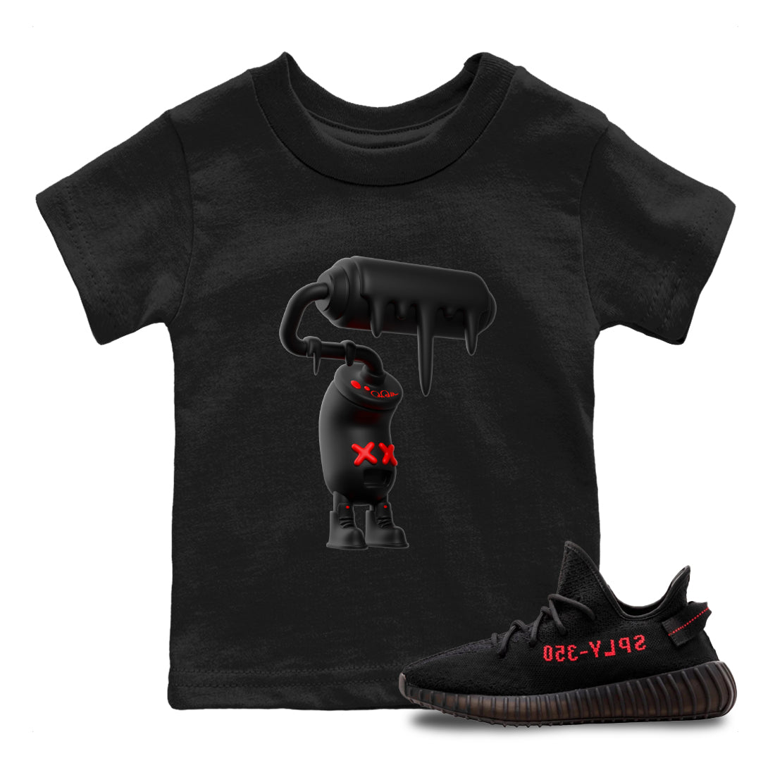 Yeezy 350 Bred shirt to match jordans 3D Paint Roller Streetwear Sneaker Shirt Adidas Yeezy Boost V2 350 Bred Drip Gear Zone Sneaker Matching Clothing Baby Toddler Black 1 T-Shirt