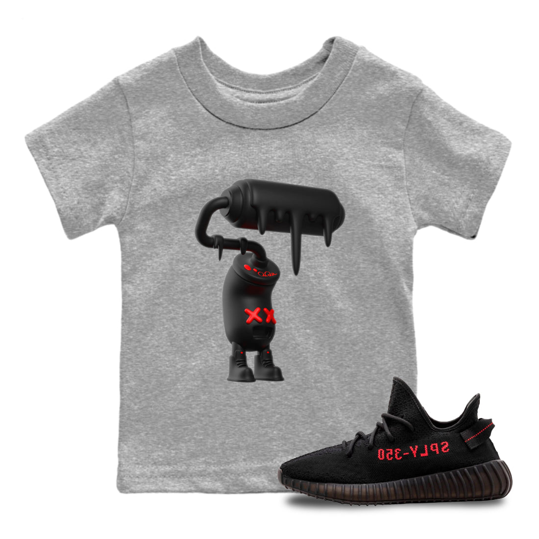 Yeezy 350 Bred shirt to match jordans 3D Paint Roller Streetwear Sneaker Shirt Adidas Yeezy Boost V2 350 Bred Drip Gear Zone Sneaker Matching Clothing Baby Toddler Heather Grey 1 T-Shirt