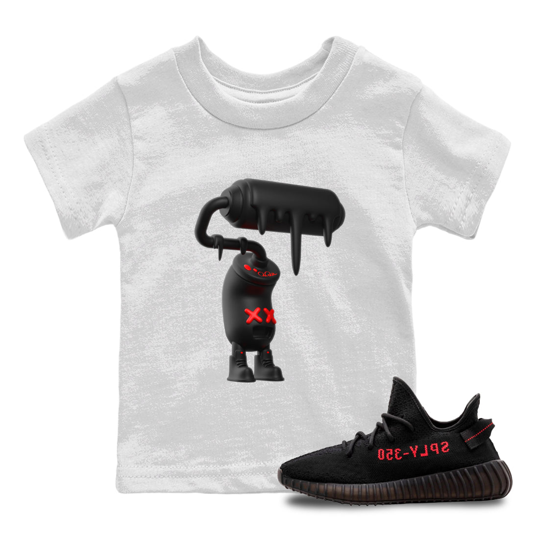 Yeezy 350 Bred shirt to match jordans 3D Paint Roller Streetwear Sneaker Shirt Adidas Yeezy Boost V2 350 Bred Drip Gear Zone Sneaker Matching Clothing Baby Toddler White 1 T-Shirt