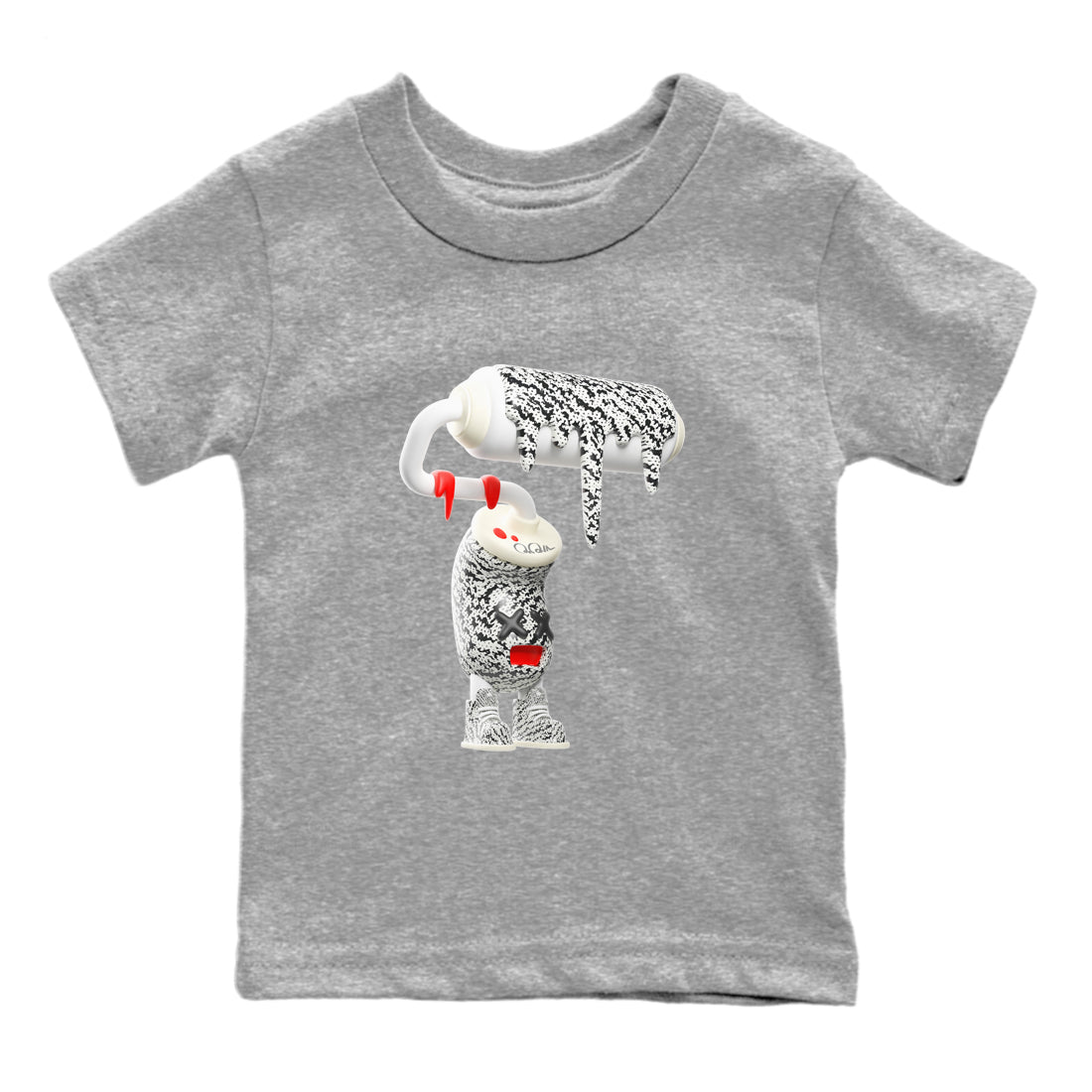 Yeezy 350 Zebra Sneaker Match Tees 3D Paint Roller Streetwear Sneaker Shirt Yeezy Boost 350 V2 Zebra Sneaker Release Tees Kids Shirts Heather Grey 2
