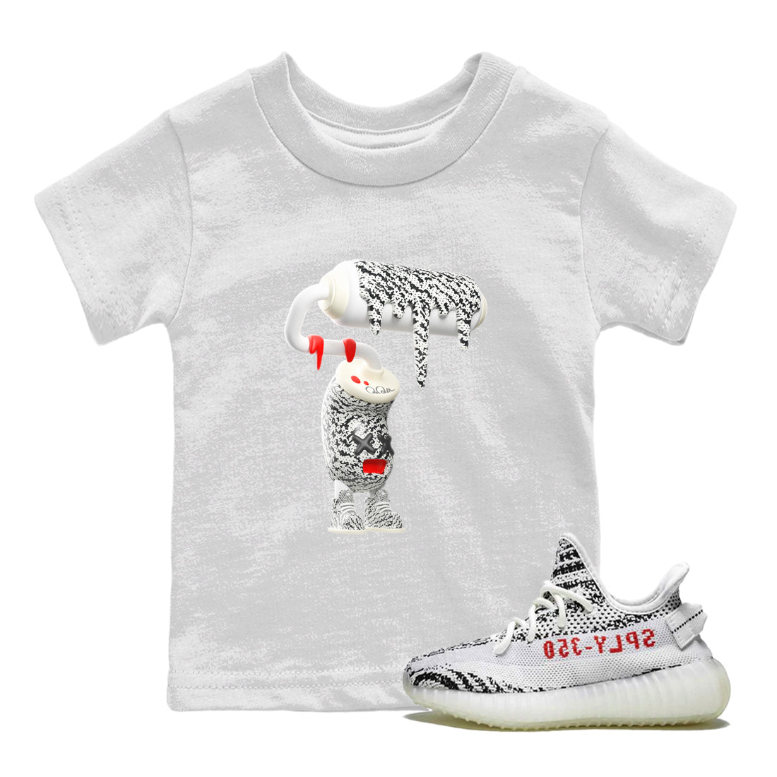 Yeezy 350 Zebra Sneaker Match Tees 3D Paint Roller Streetwear Sneaker Shirt Yeezy Boost 350 V2 Zebra Sneaker Release Tees Kids Shirts White 1