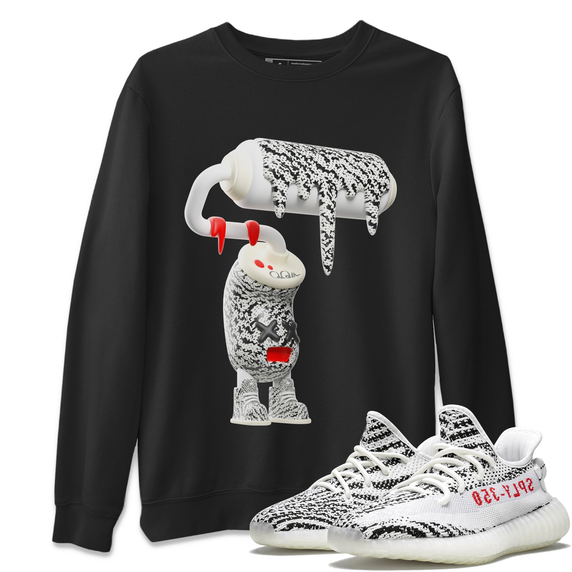 Yeezy 350 Zebra Sneaker Match Tees 3D Paint Roller Streetwear Sneaker Shirt Yeezy Boost 350 V2 Zebra Sneaker Release Tees Unisex Shirts Black 1