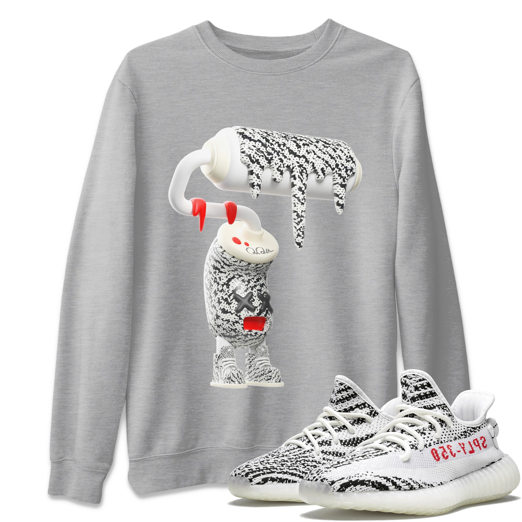 Yeezy 350 Zebra Sneaker Match Tees 3D Paint Roller Streetwear Sneaker Shirt Yeezy Boost 350 V2 Zebra Sneaker Release Tees Unisex Shirts Heather Grey 1