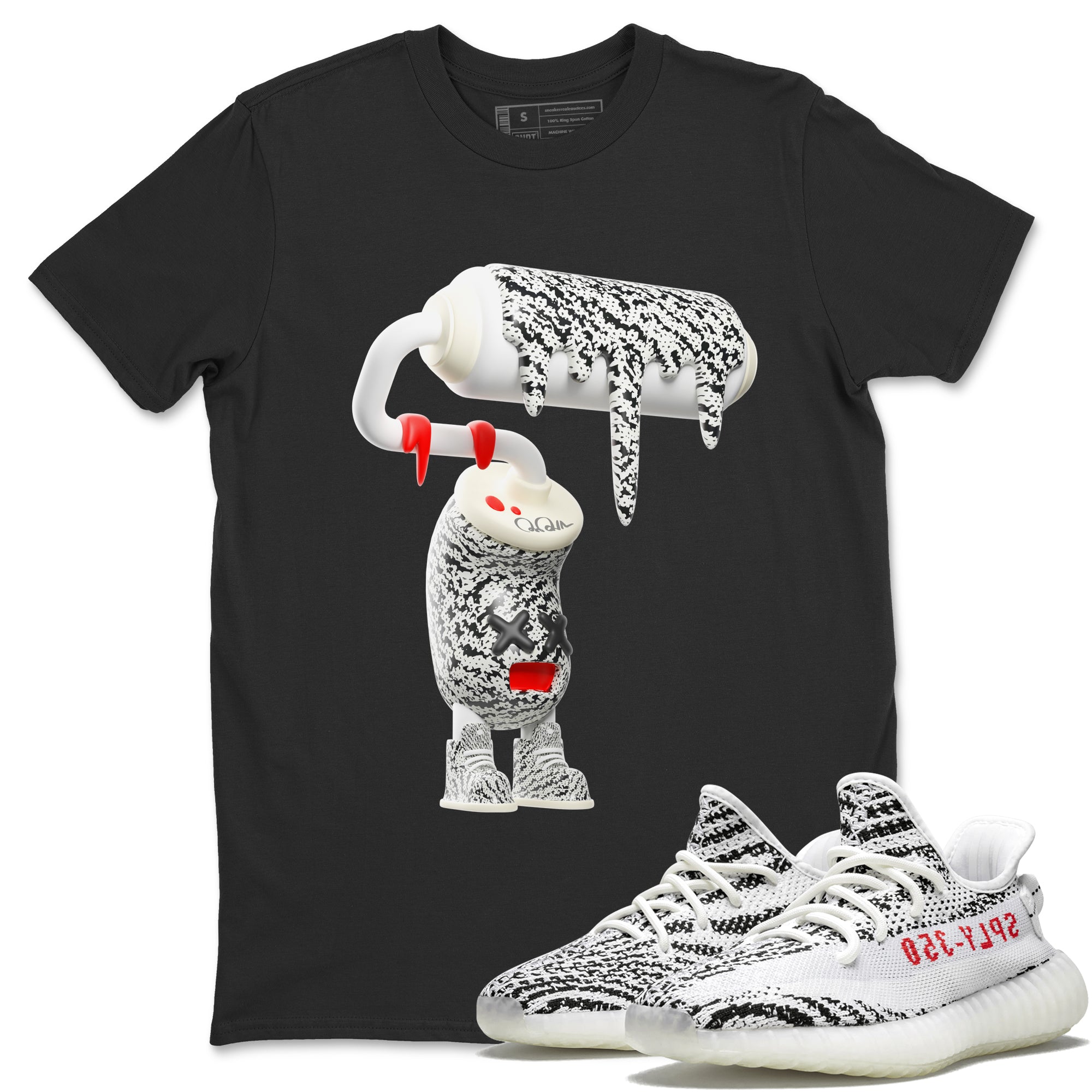 Yeezy 350 Zebra Sneaker Match Tees 3D Paint Roller Streetwear Sneaker Shirt Yeezy Boost 350 V2 Zebra Sneaker Release Tees Unisex Shirts Black 1