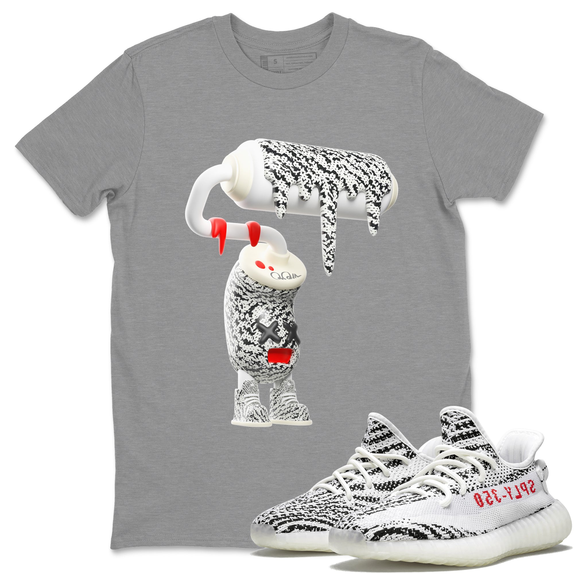 Yeezy 350 Zebra Sneaker Match Tees 3D Paint Roller Streetwear Sneaker Shirt Yeezy Boost 350 V2 Zebra Sneaker Release Tees Unisex Shirts Heather Grey 1