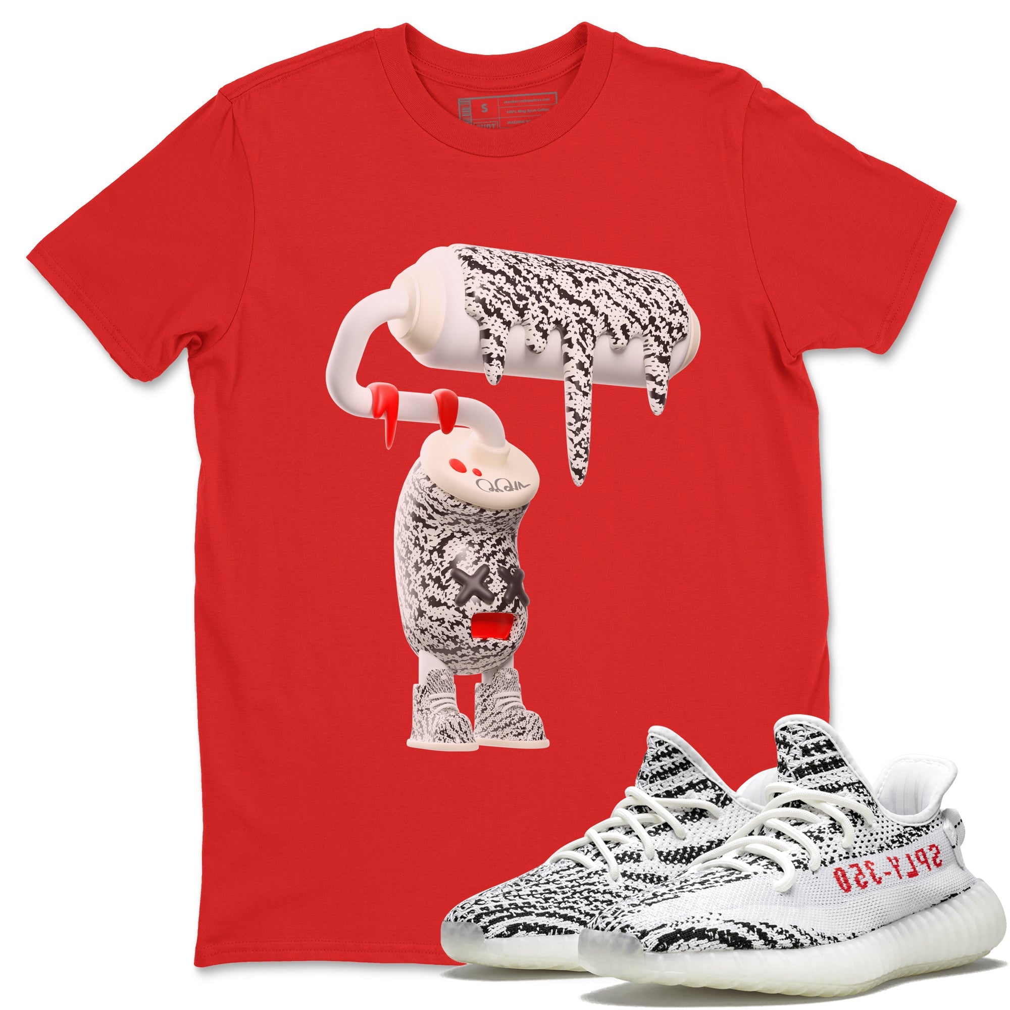 Yeezy 350 Zebra Sneaker Match Tees 3D Paint Roller Streetwear Sneaker Shirt Yeezy Boost 350 V2 Zebra Sneaker Release Tees Unisex Shirts Red 1