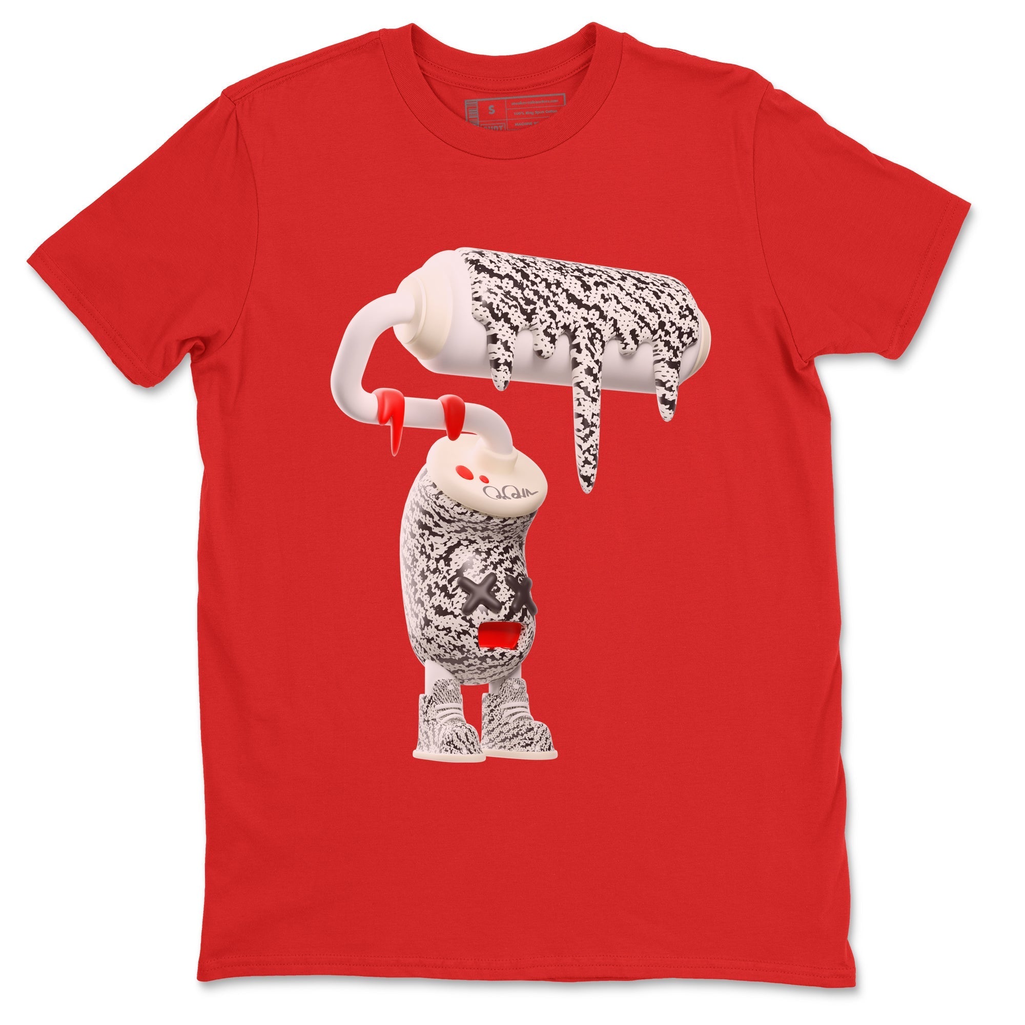 Yeezy 350 Zebra Sneaker Match Tees 3D Paint Roller Streetwear Sneaker Shirt Yeezy Boost 350 V2 Zebra Sneaker Release Tees Unisex Shirts Red 2