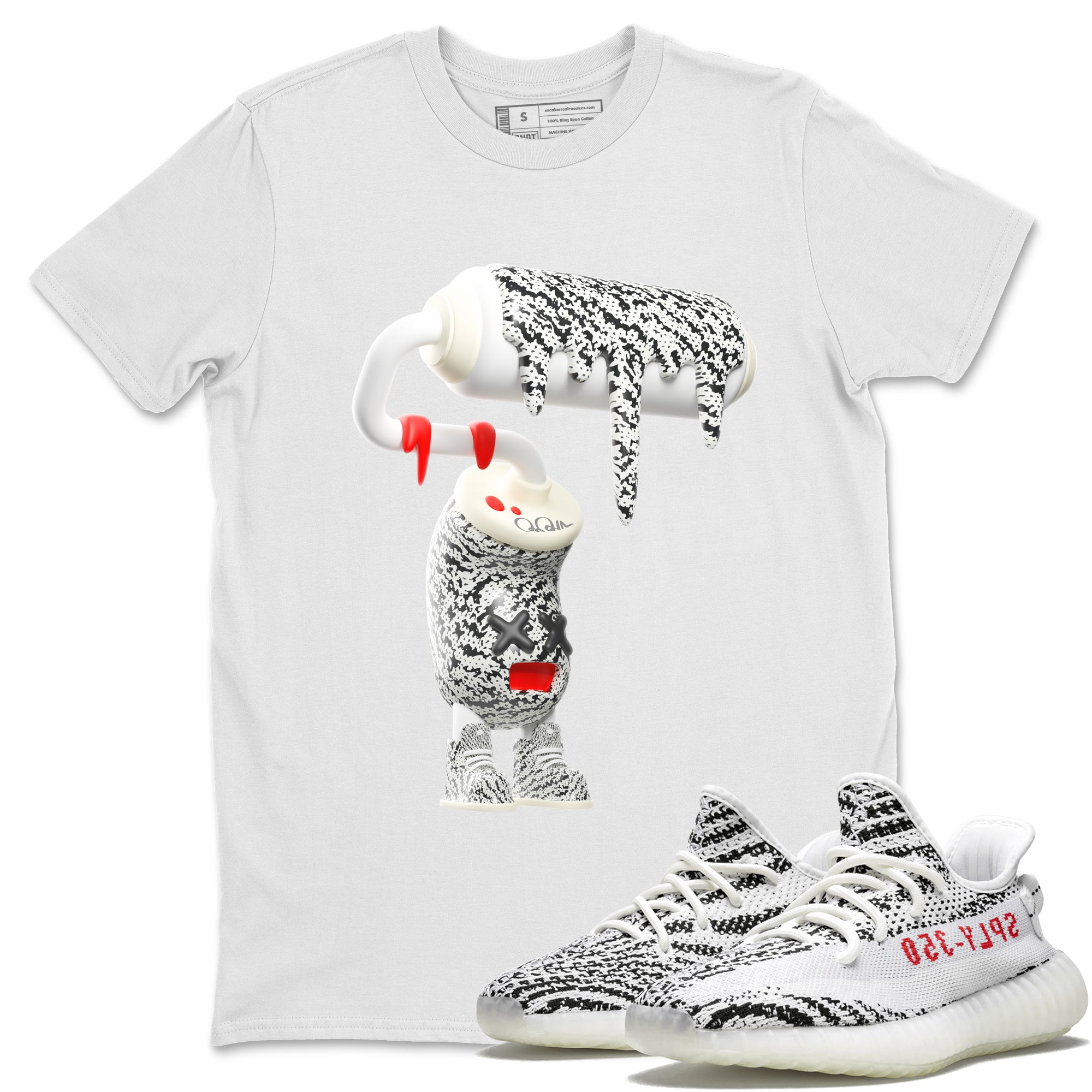 Yeezy 350 Zebra Sneaker Match Tees 3D Paint Roller Streetwear Sneaker Shirt Yeezy Boost 350 V2 Zebra Sneaker Release Tees Unisex Shirts White 1