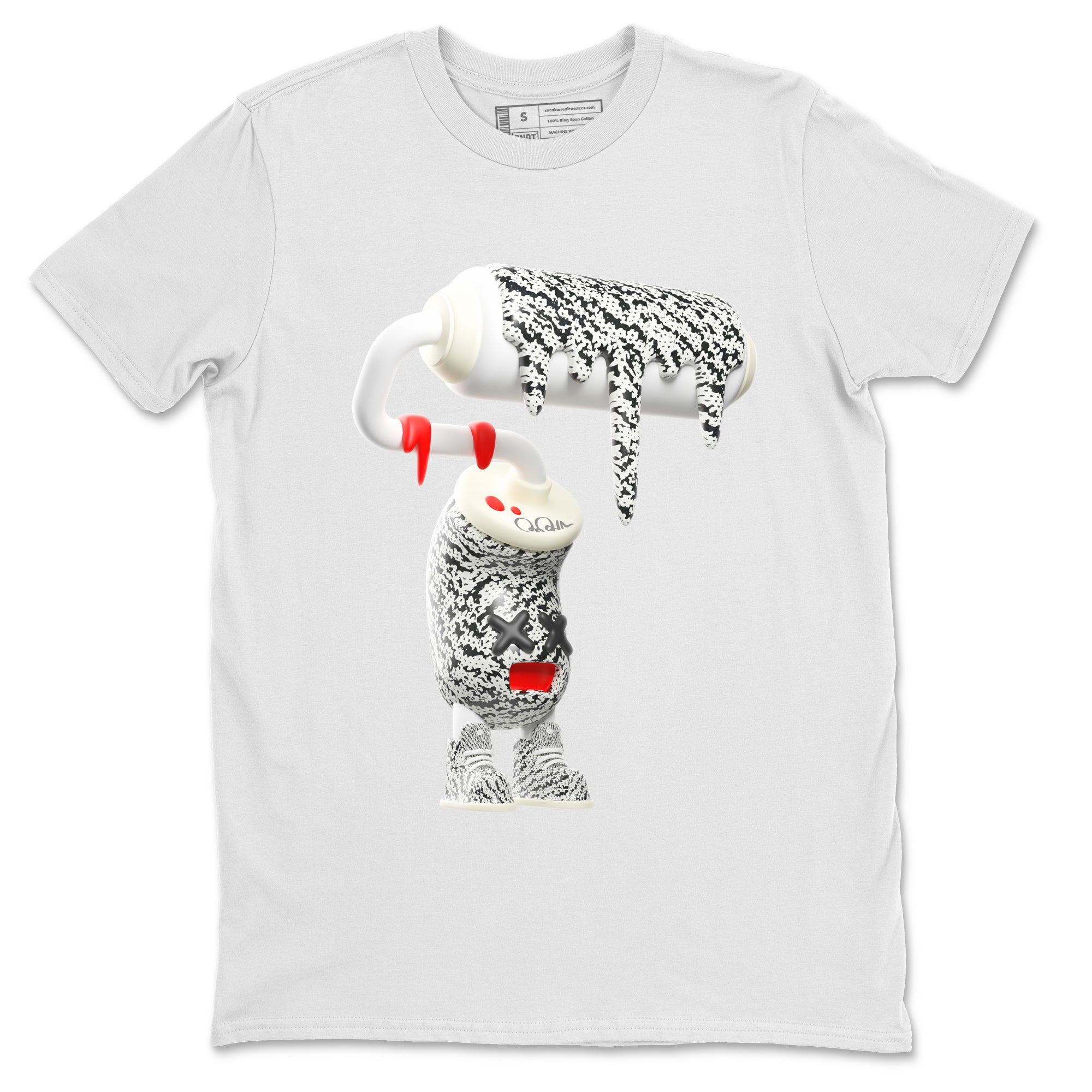 Yeezy 350 Zebra Sneaker Match Tees 3D Paint Roller Streetwear Sneaker Shirt Yeezy Boost 350 V2 Zebra Sneaker Release Tees Unisex Shirts White 2