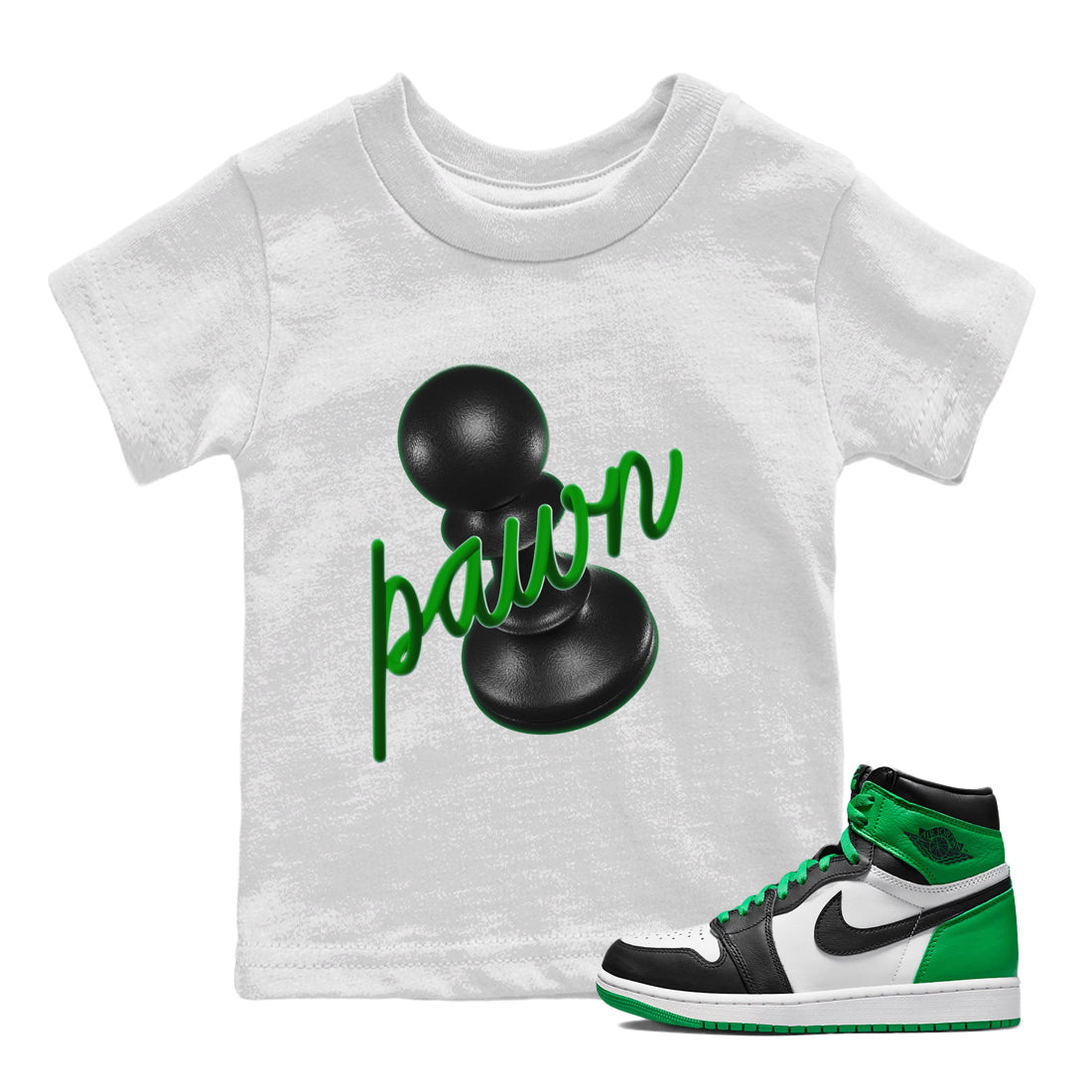 Air Jordan 1 Celtics Sneaker Match Tees 3D Pawn Streetwear Sneaker Shirt AJ1 High OG Lucky Green Sneaker Release Tees Kids Shirts White 1