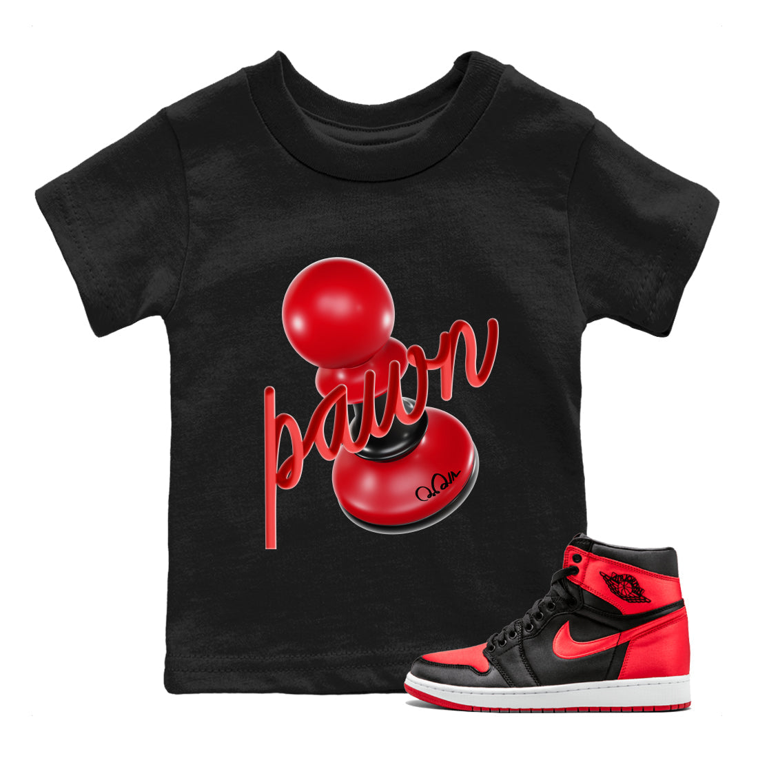 Air Jordan 1 Satin Bred Sneaker Match Tees 3D Pawn Streetwear Sneaker Shirt AJ1 Satin Bred Sneaker Release Tees Kids Shirts Black 1