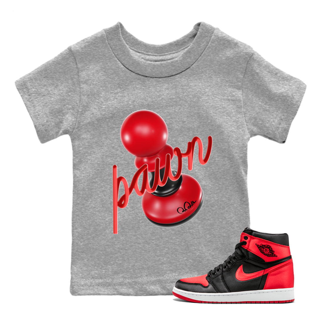 Air Jordan 1 Satin Bred Sneaker Match Tees 3D Pawn Streetwear Sneaker Shirt AJ1 Satin Bred Sneaker Release Tees Kids Shirts Heather Grey 1