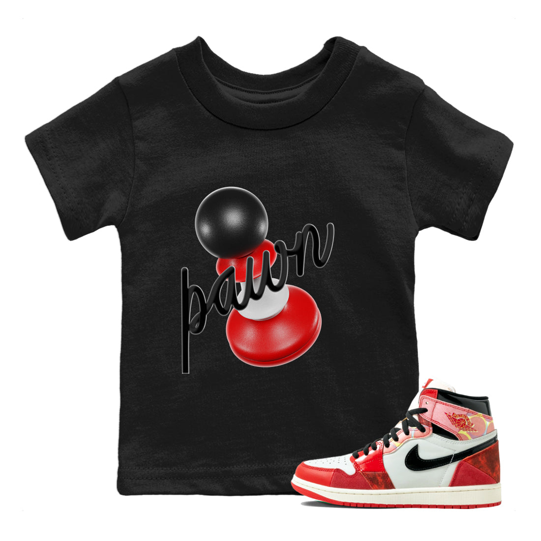 Air Jordan 1 Spider Man Sneaker Match Tees 3D Pawn Sneaker Release Tees AJ1 Spider Man Sneaker Release Tees Kids Shirts Black 1