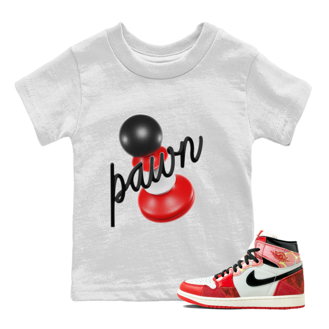 Air Jordan 1 Spider Man Sneaker Match Tees 3D Pawn Sneaker Release Tees AJ1 Spider Man Sneaker Release Tees Kids Shirts White 1