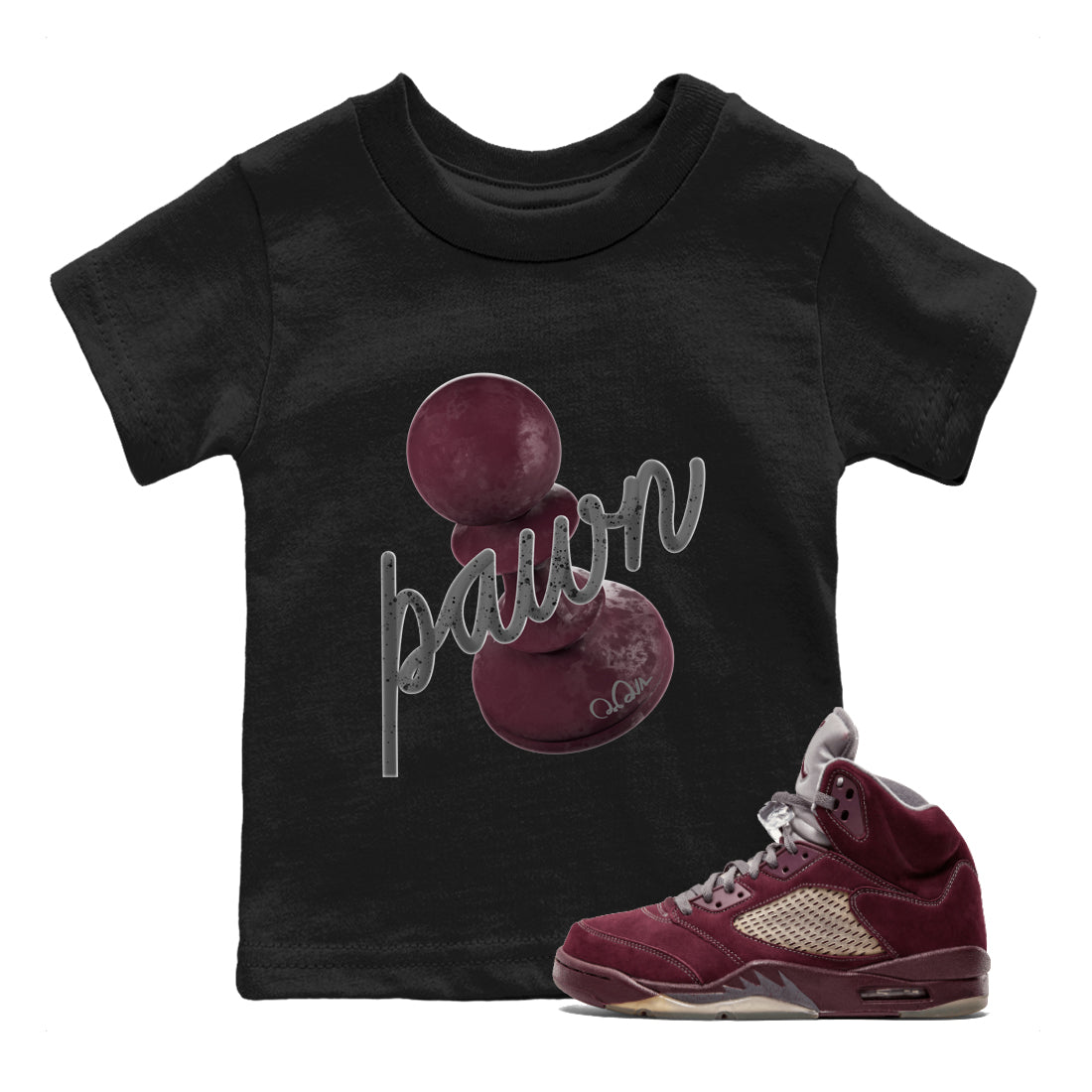 Air Jordan 5 Burgundy Sneaker Match Tees 3D Pawn Streetwear Sneaker Shirt AJ5 Burgundy Sneaker Release Tees Kids Shirts Black 1