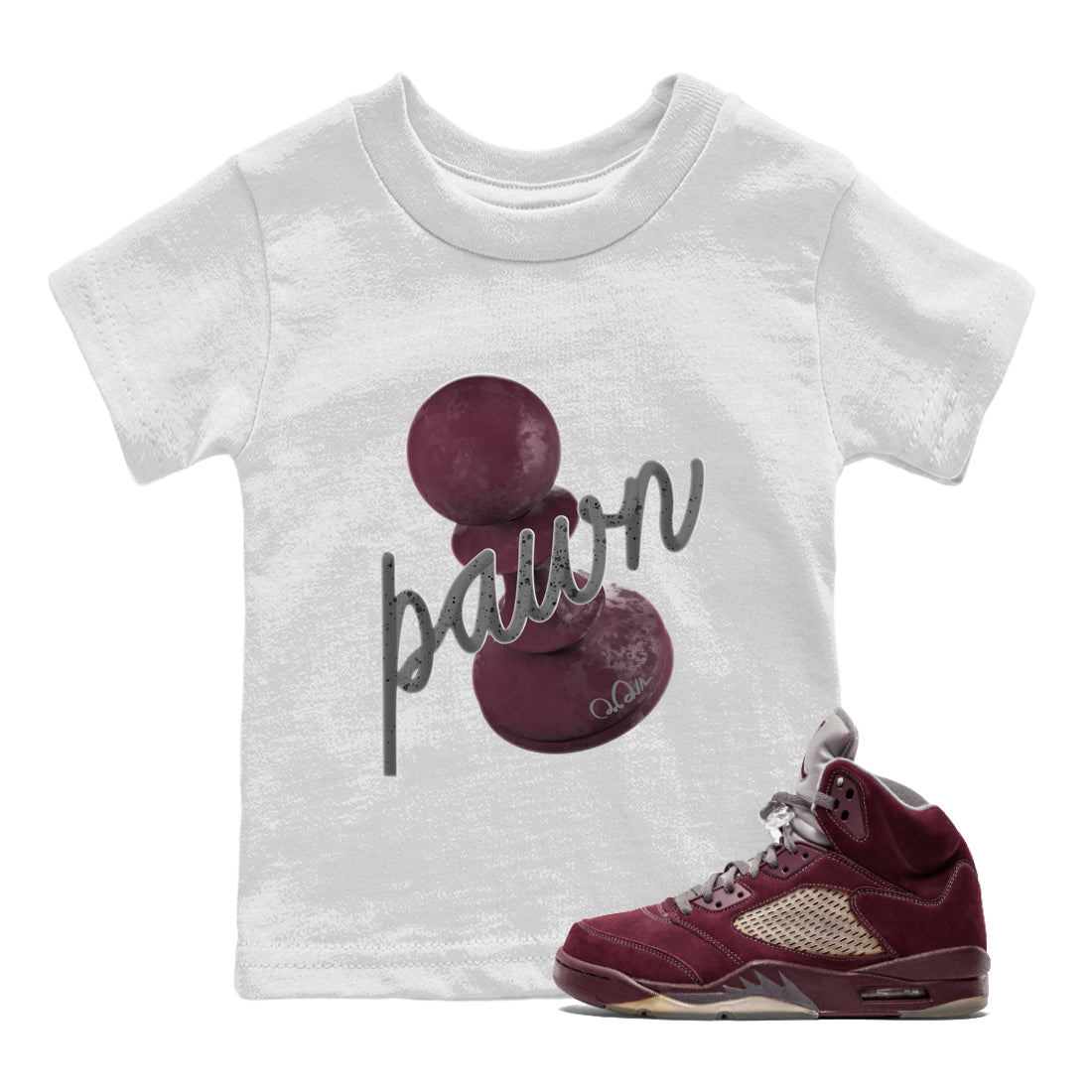 Air Jordan 5 Burgundy Sneaker Match Tees 3D Pawn Streetwear Sneaker Shirt AJ5 Burgundy Sneaker Release Tees Kids Shirts White 1