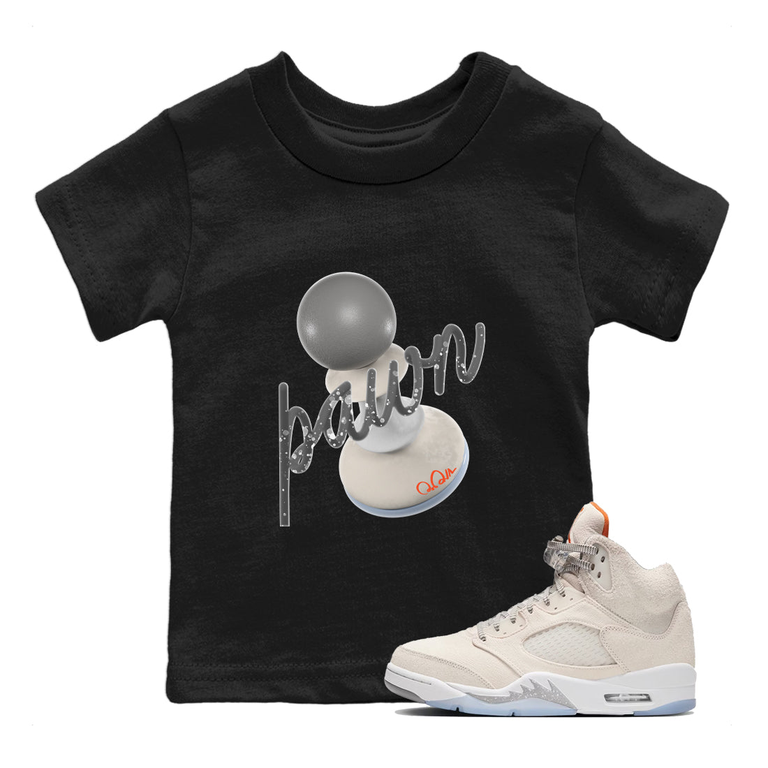 Air Jordan 5 Craft Sneaker Match Tees 3D Pawn Streetwear Sneaker Shirt AJ5 SE Craft Sneaker Release Tees Kids Shirts Black 1