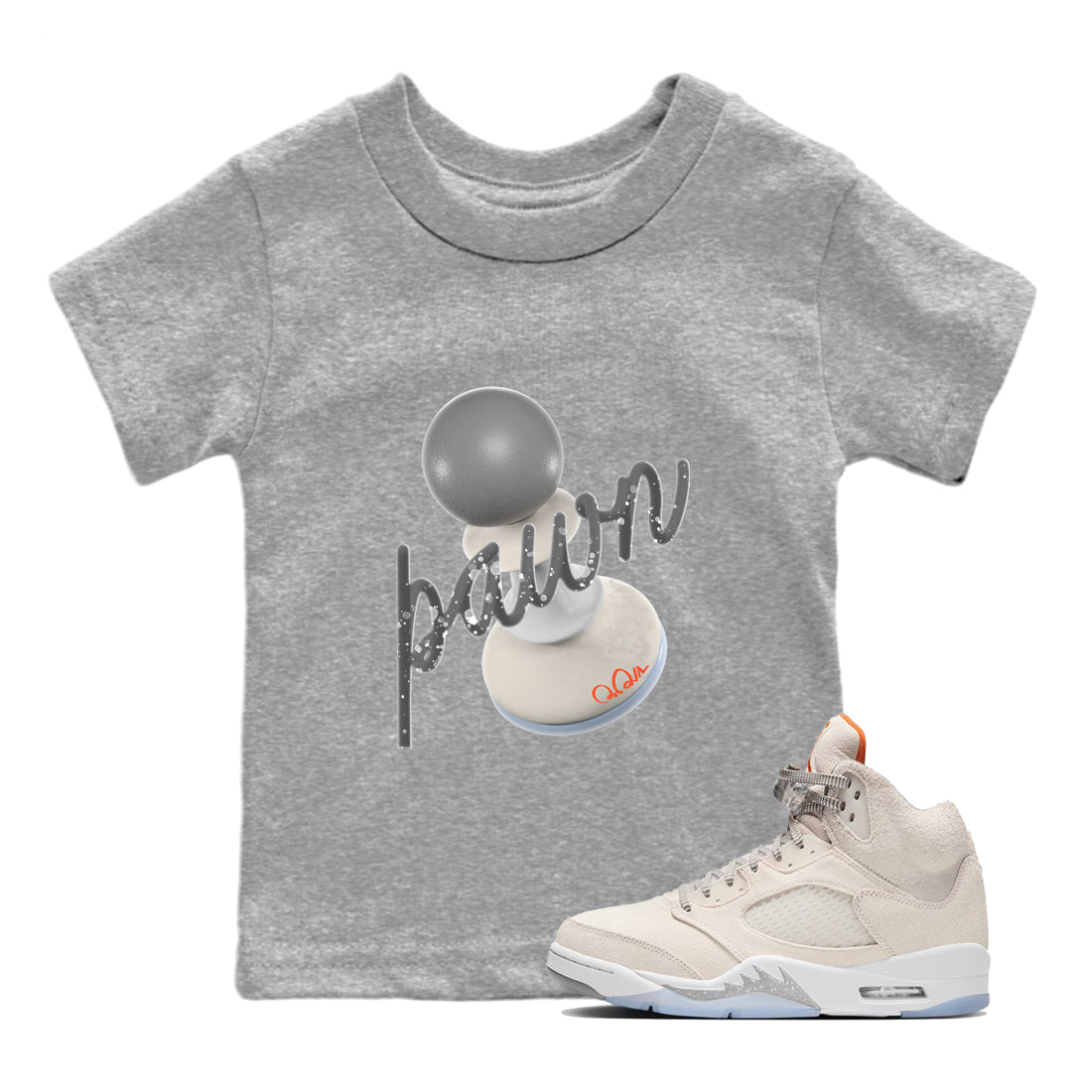 Air Jordan 5 Craft Sneaker Match Tees 3D Pawn Streetwear Sneaker Shirt AJ5 SE Craft Sneaker Release Tees Kids Shirts Heather Grey 1
